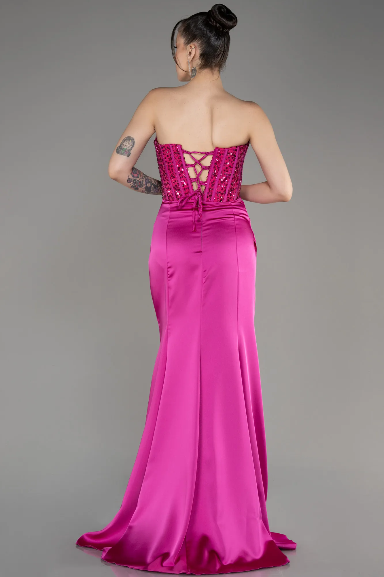 Fuchsia-Long Satin Prom Gown ABU3883