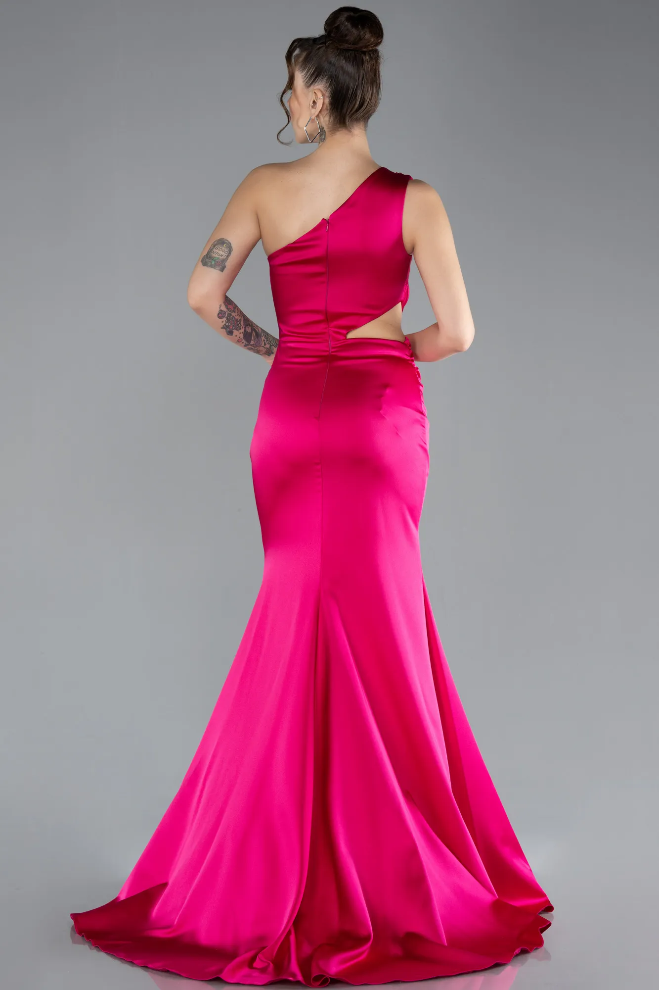 Fuchsia-Long Satin Prom Gown ABU4409