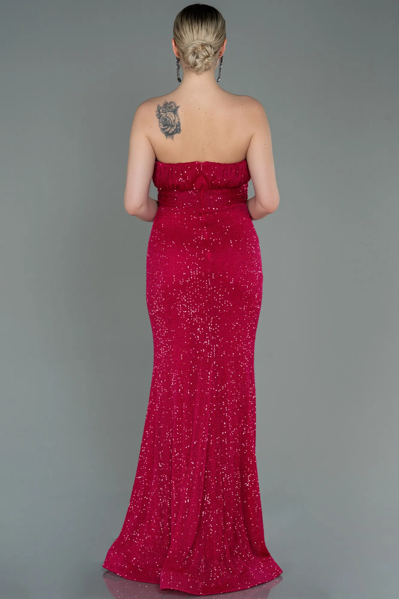 Fuchsia-Long Scaly Evening Dress ABU3067