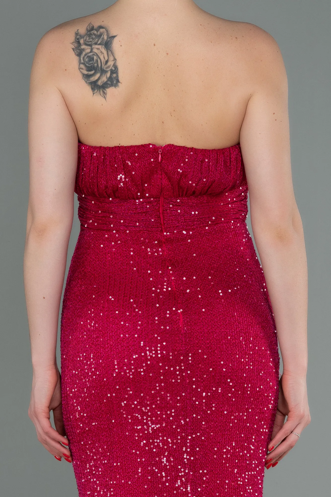 Fuchsia-Long Scaly Evening Dress ABU3067