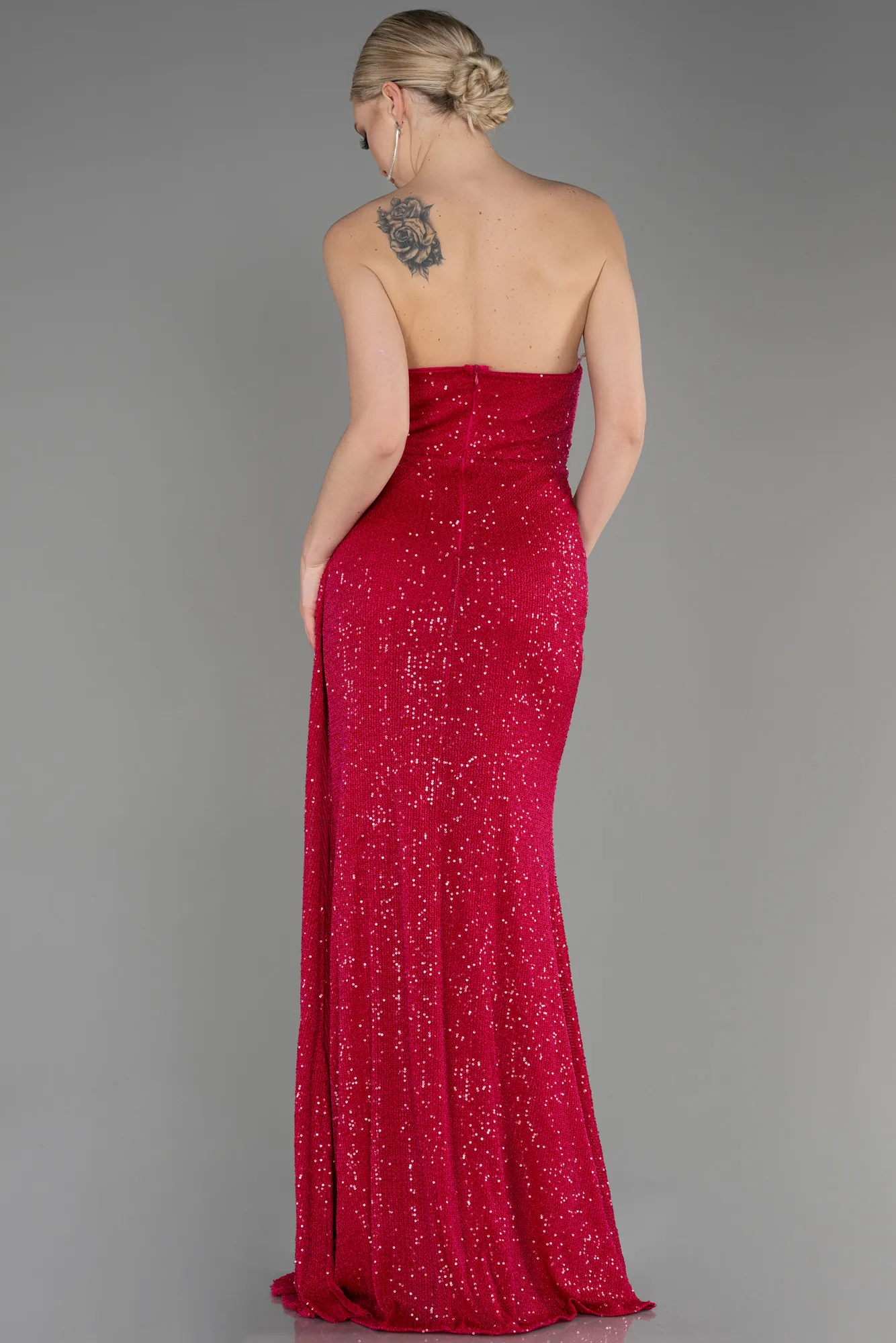 Fuchsia-Long Scaly Evening Dress ABU3134