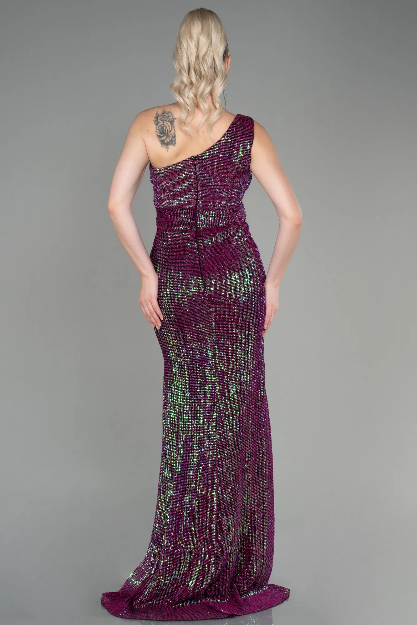 Fuchsia-Long Scaly Evening Dress ABU3231