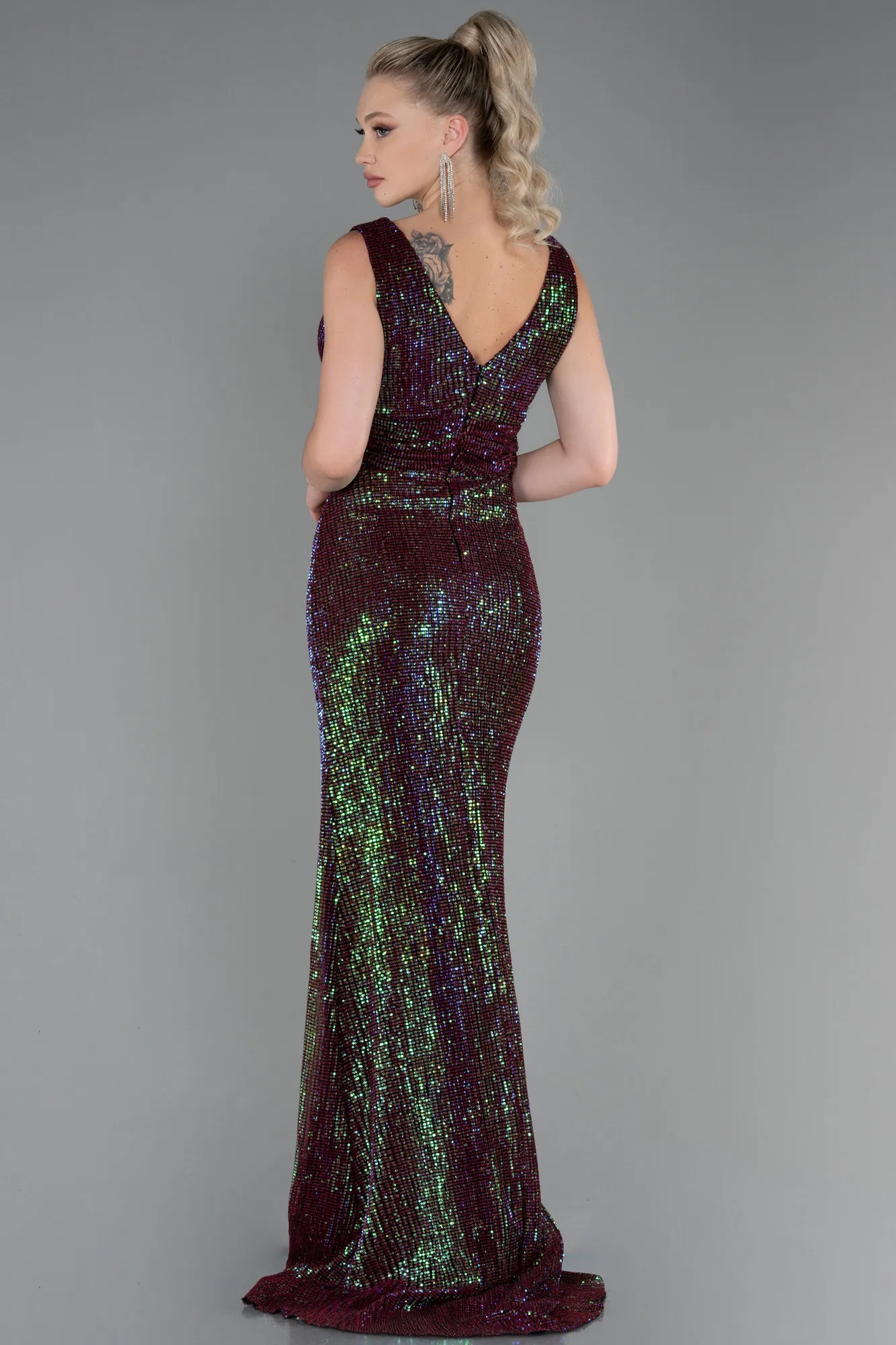 Fuchsia-Long Scaly Evening Dress ABU3274