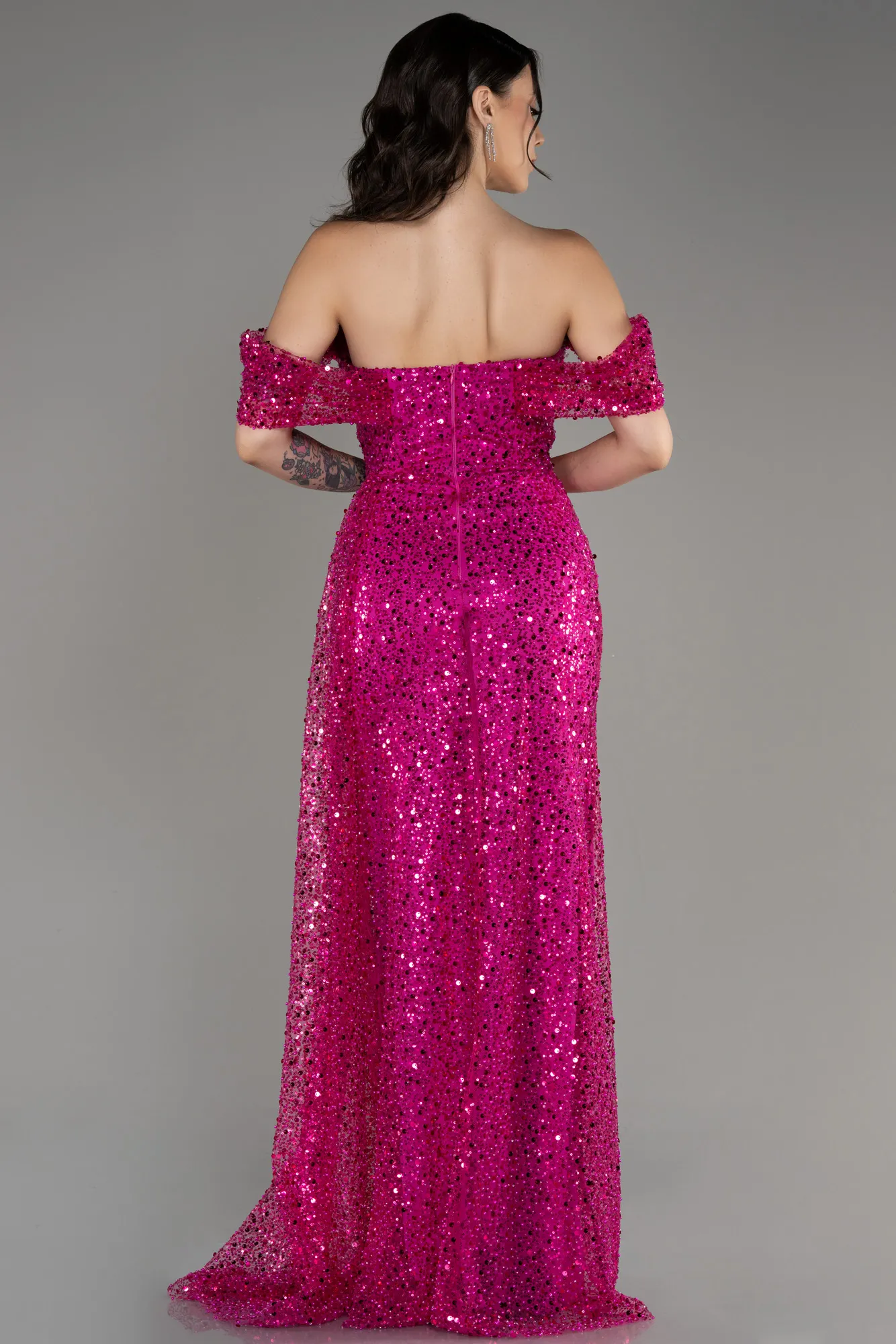 Fuchsia-Long Scaly Evening Dress ABU3577