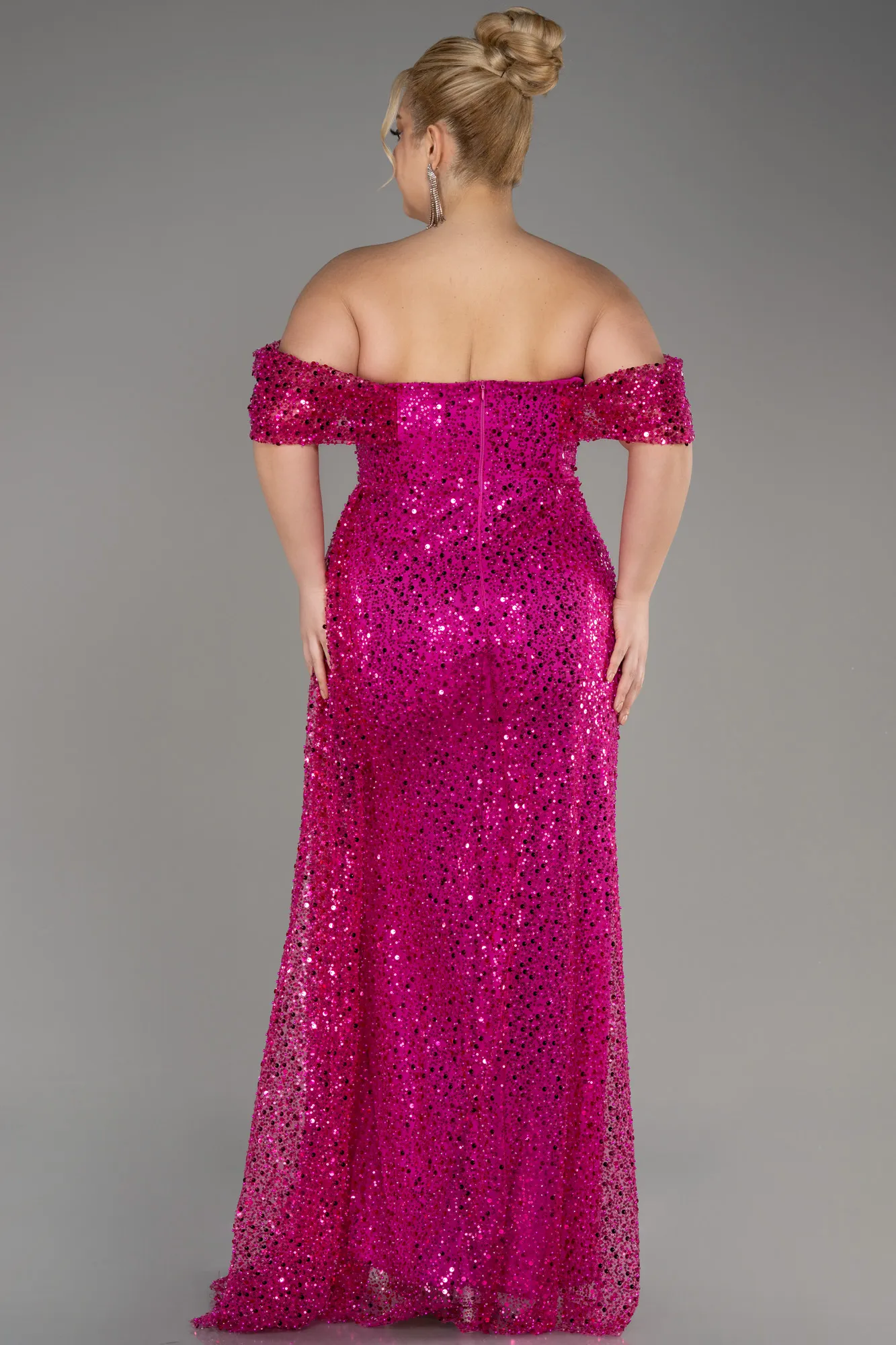 Fuchsia-Long Scaly Plus Size Engagement Dress ABU3579