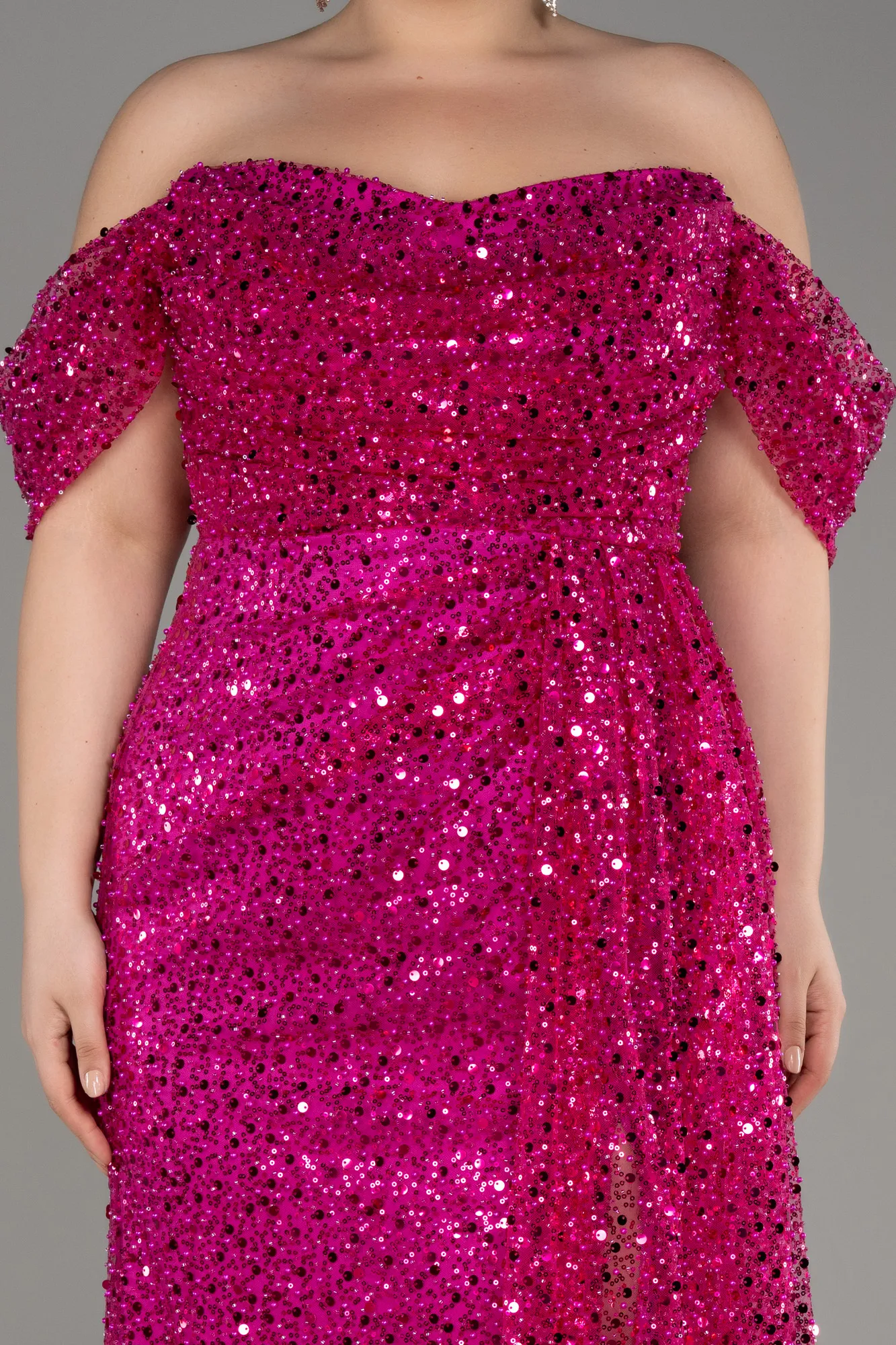 Fuchsia-Long Scaly Plus Size Engagement Dress ABU3579