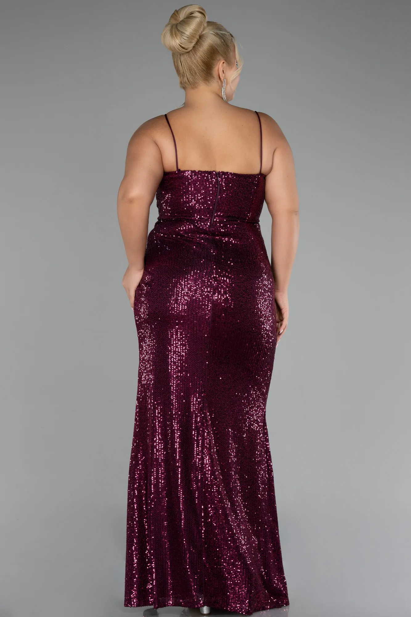 Fuchsia-Long Scaly Plus Size Evening Dress ABU3322