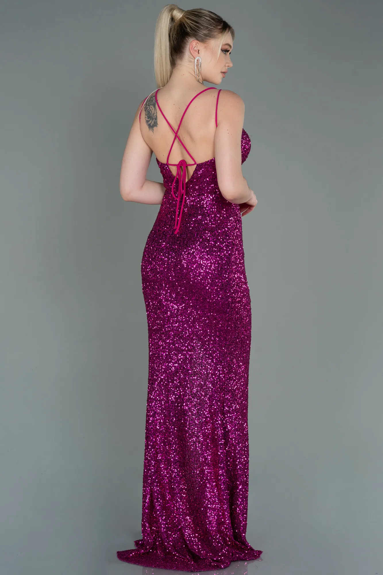 Fuchsia-Long Scaly Prom Gown ABU3118