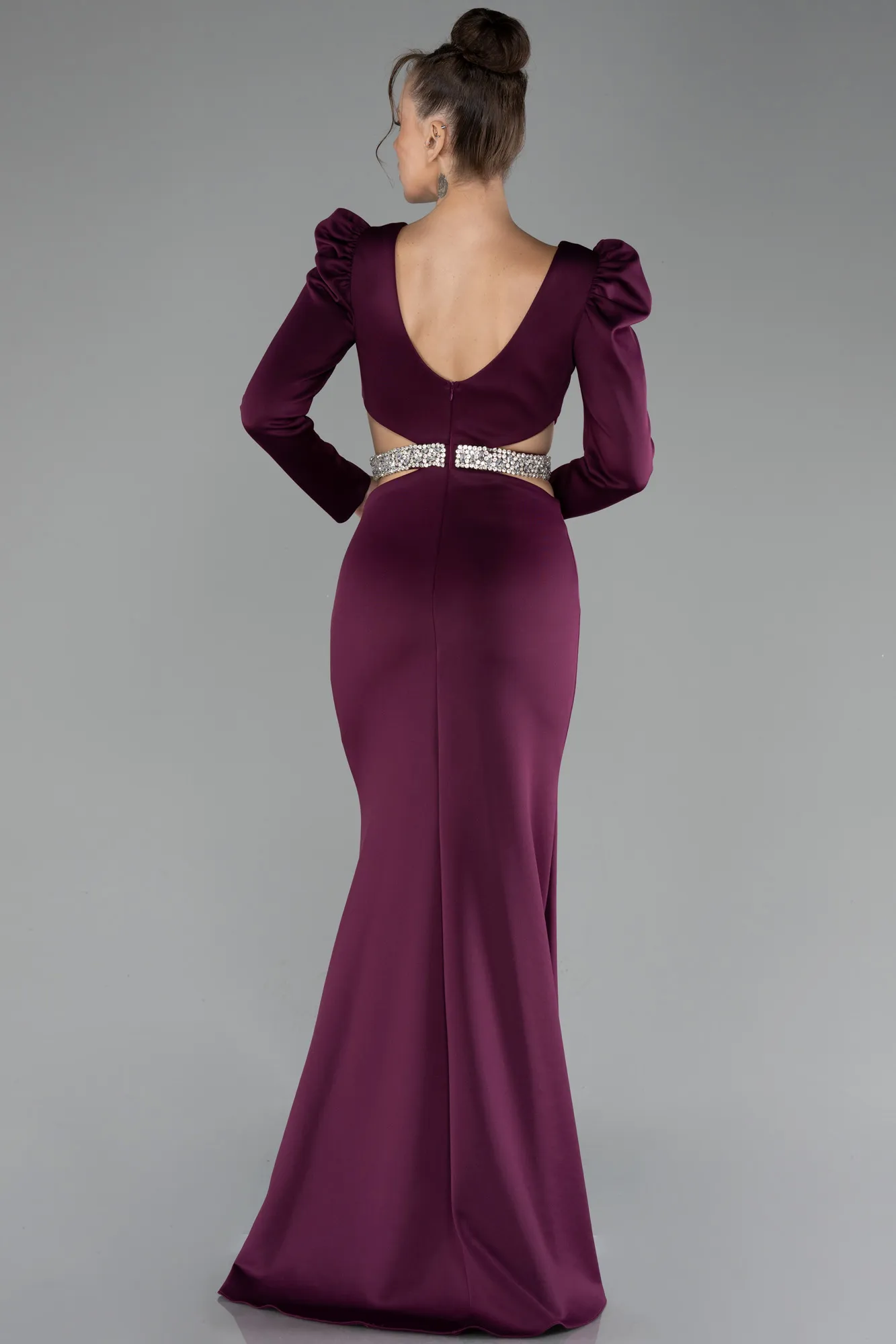 Fuchsia-Long Sleeve Cut Out Evening Dress ABU4297