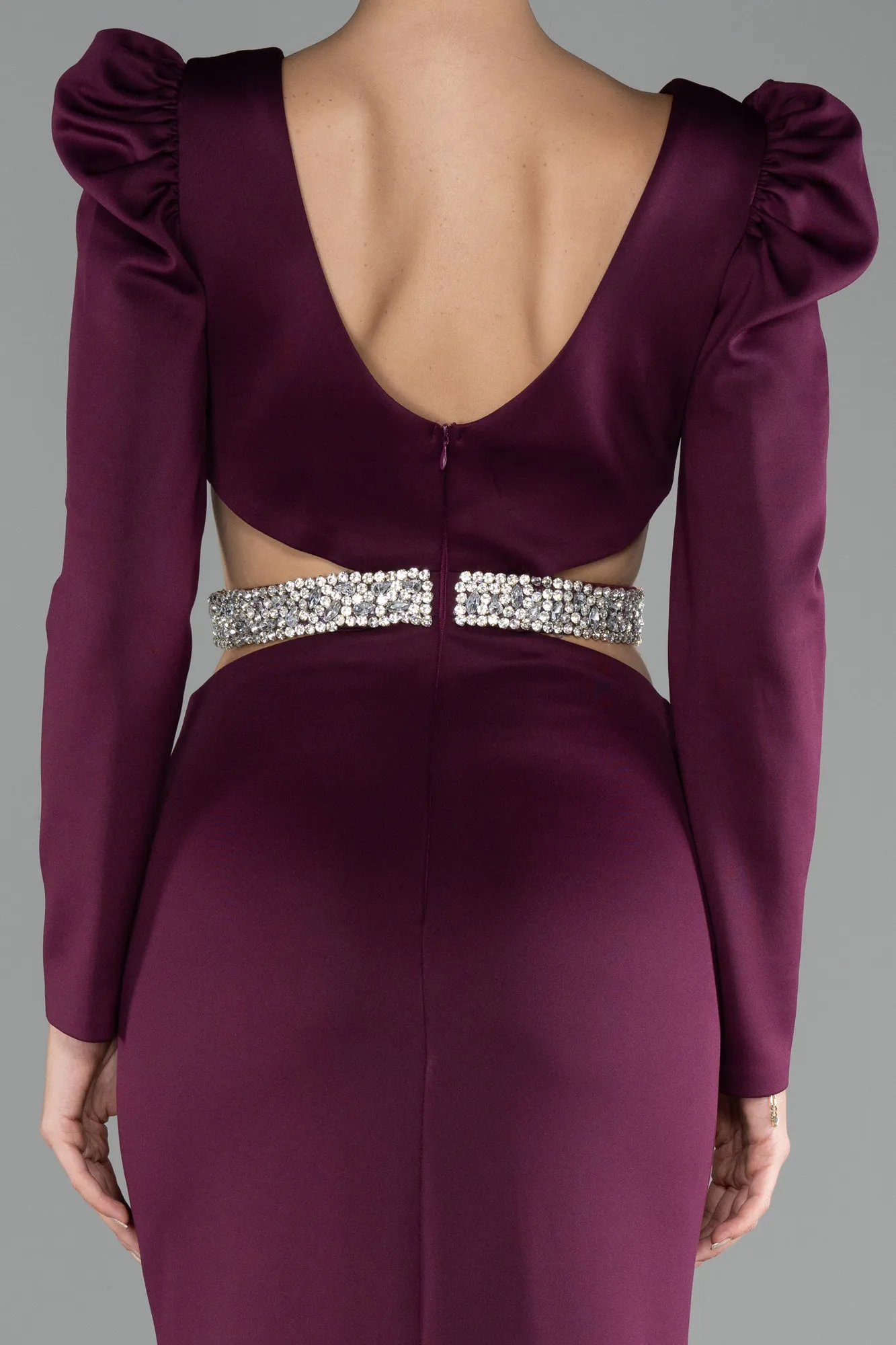 Fuchsia-Long Sleeve Cut Out Evening Dress ABU4297