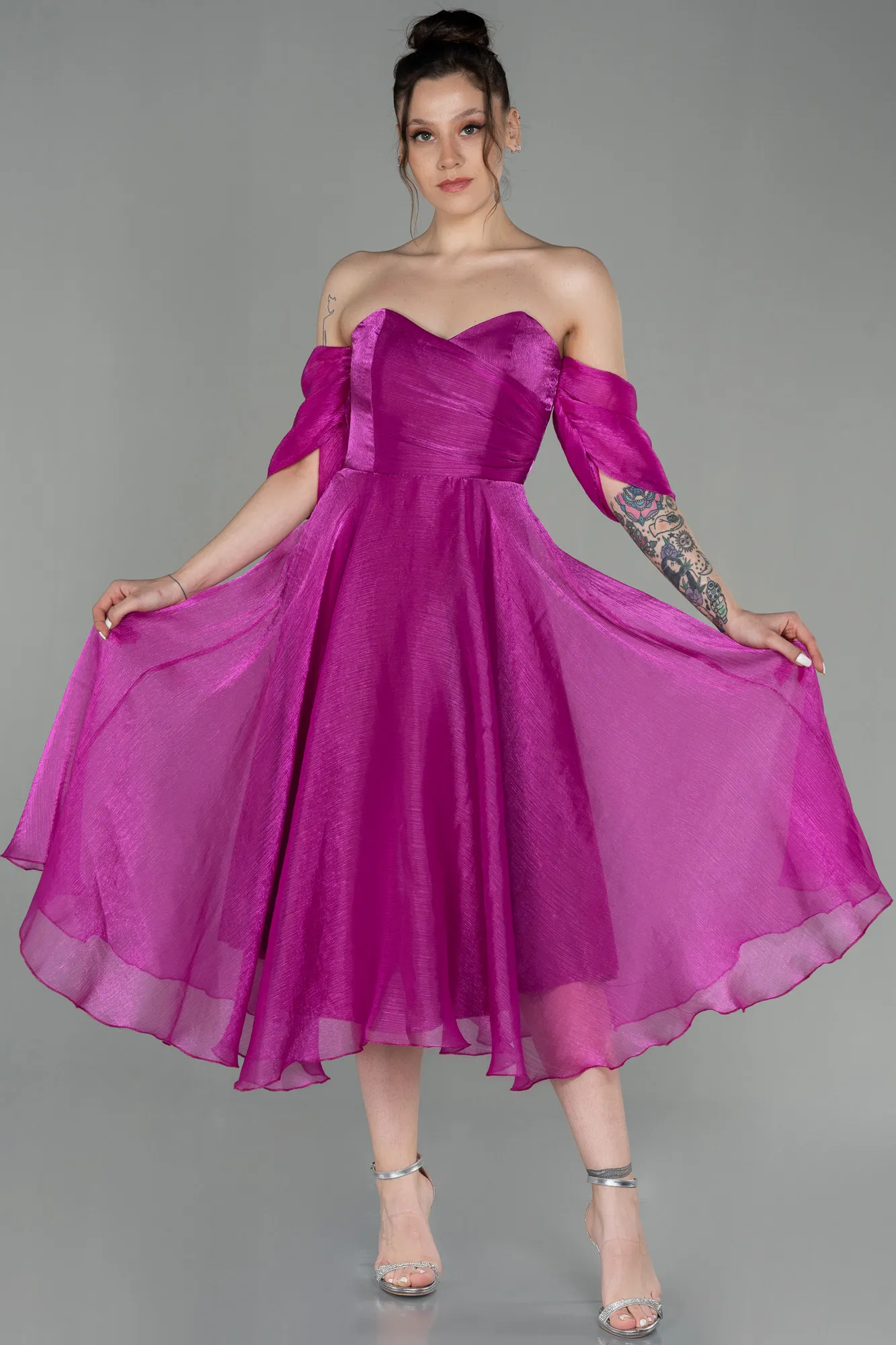 Fuchsia-Midi Evening Dress ABK1850