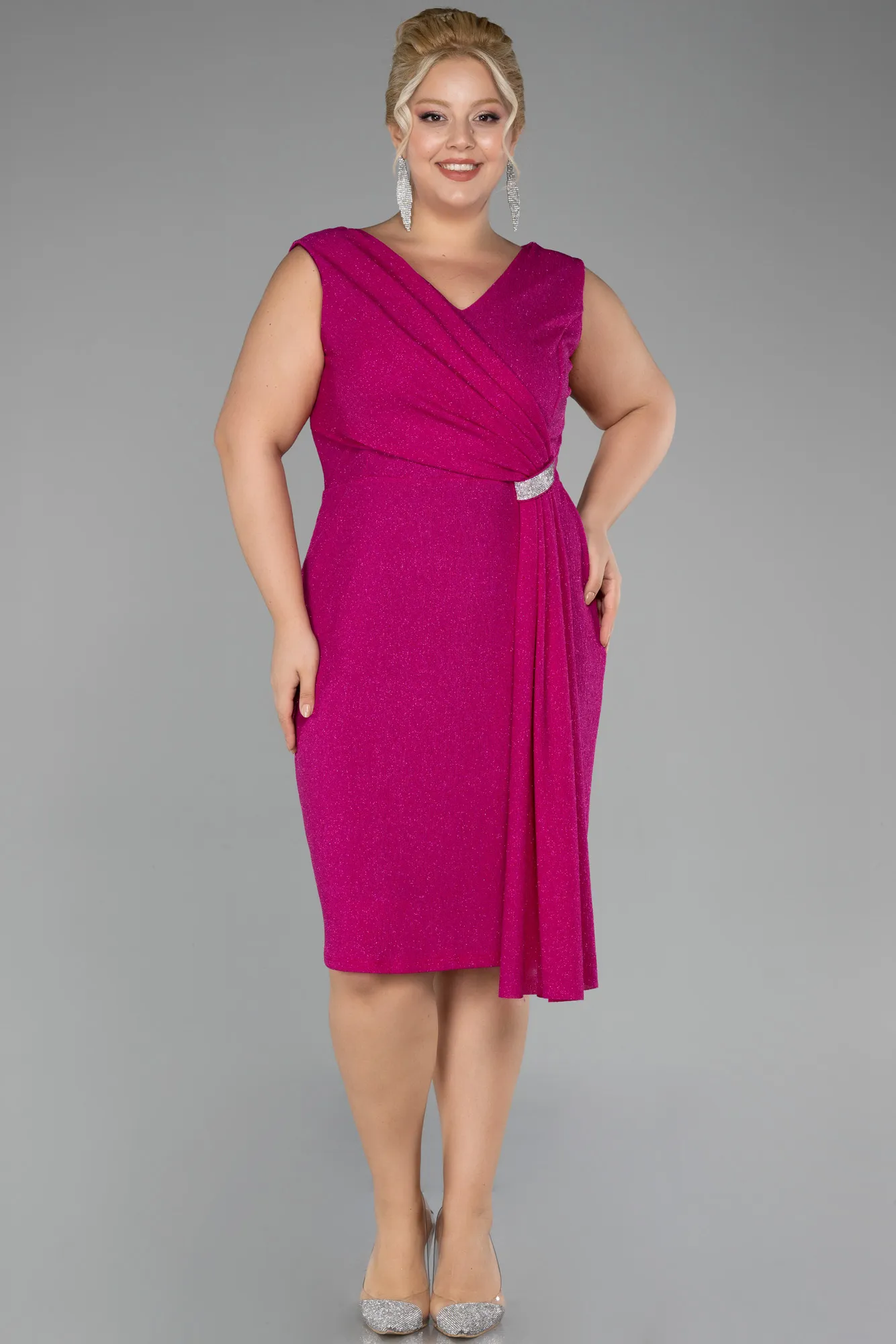 Fuchsia-Midi Oversized Evening Dress ABK1752