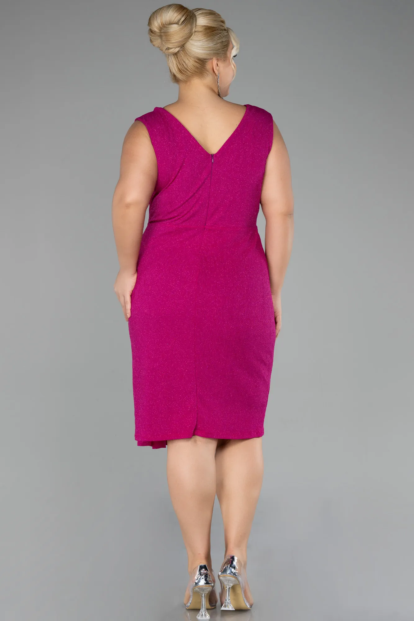 Fuchsia-Midi Oversized Evening Dress ABK1752