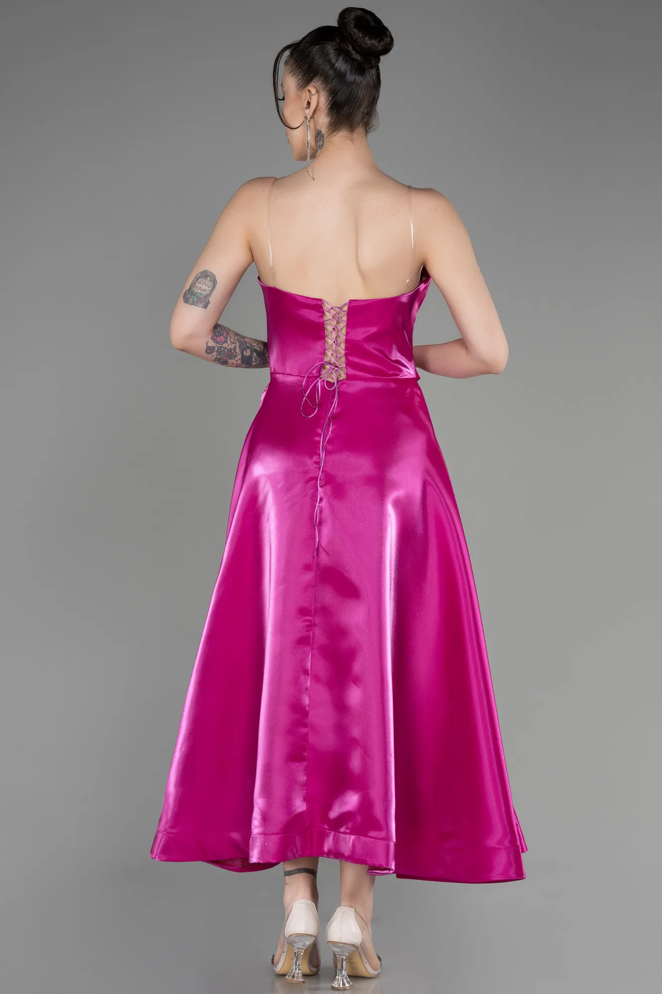 Fuchsia-Midi Satin Cocktail Dress ABK2018