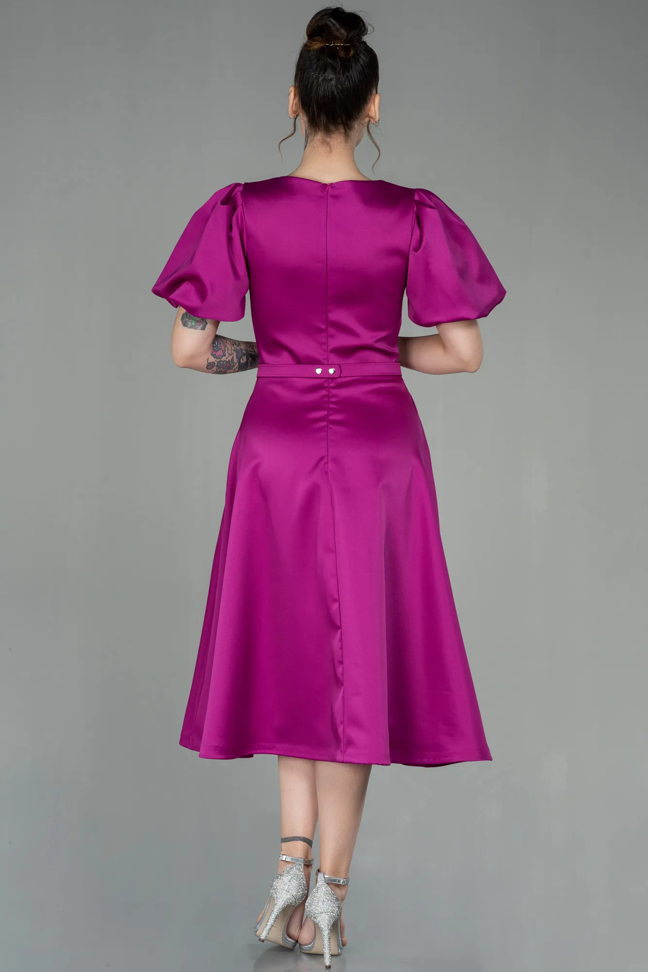 Fuchsia-Midi Satin Invitation Dress ABK1263