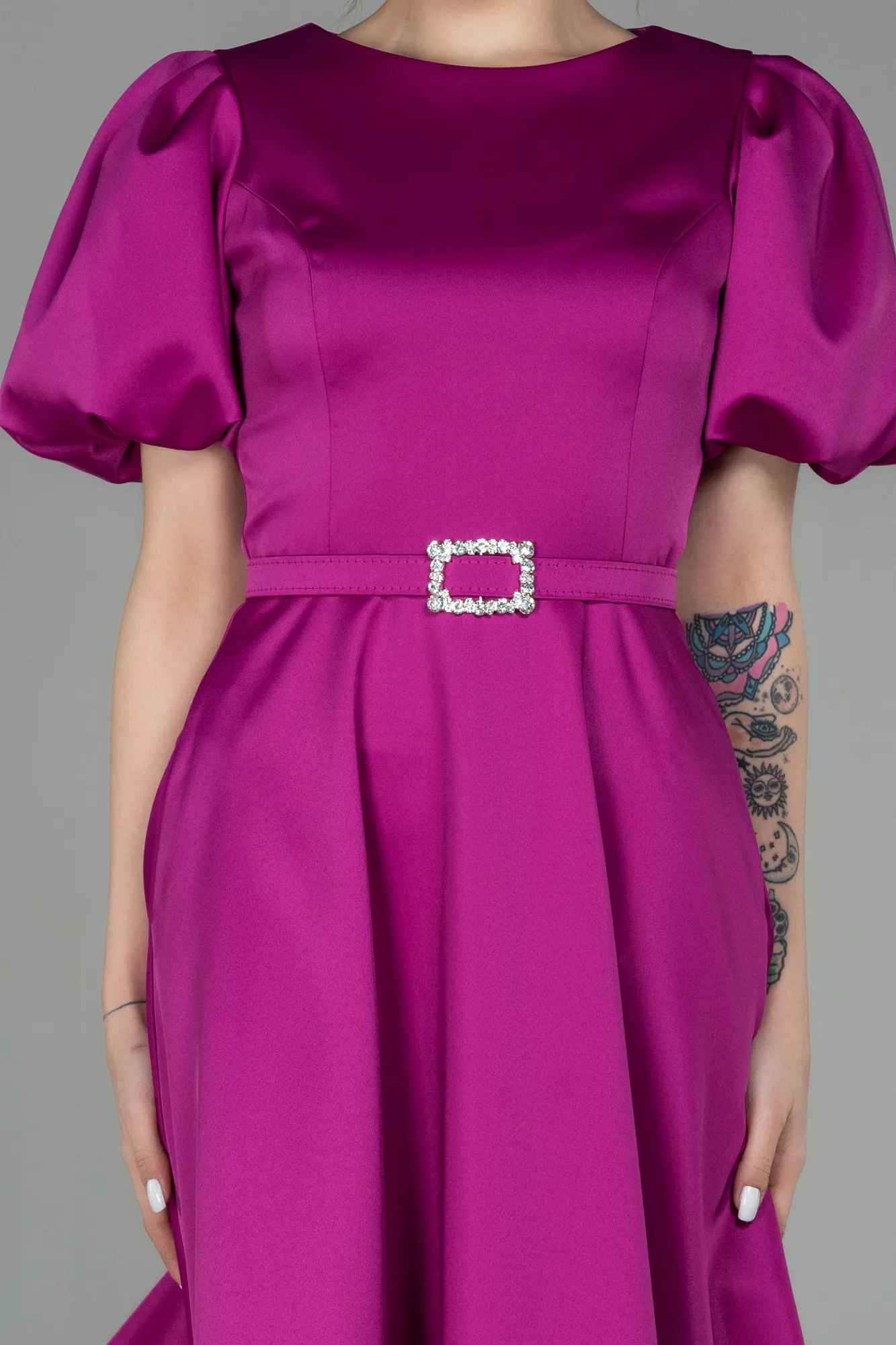 Fuchsia-Midi Satin Invitation Dress ABK1263