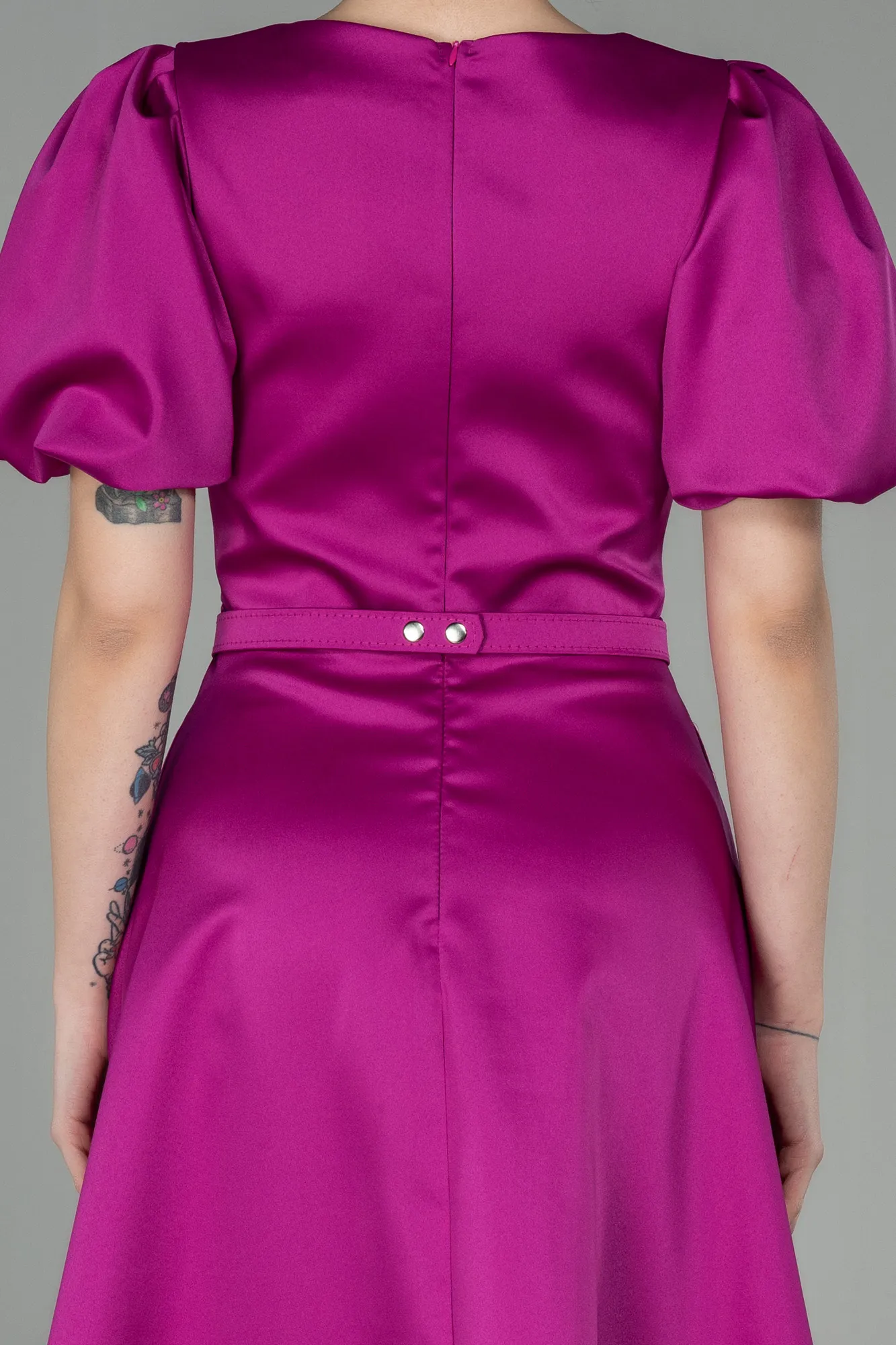 Fuchsia-Midi Satin Invitation Dress ABK1263