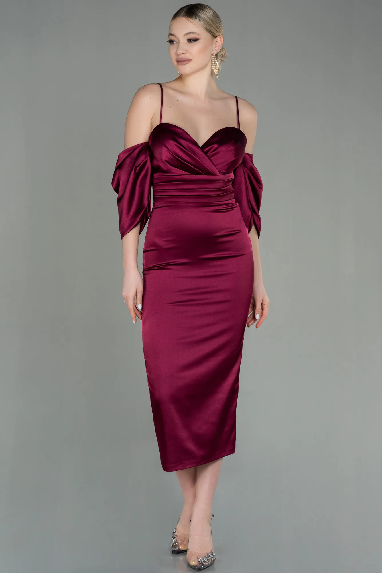 Fuchsia-Midi Satin Invitation Dress ABK1676