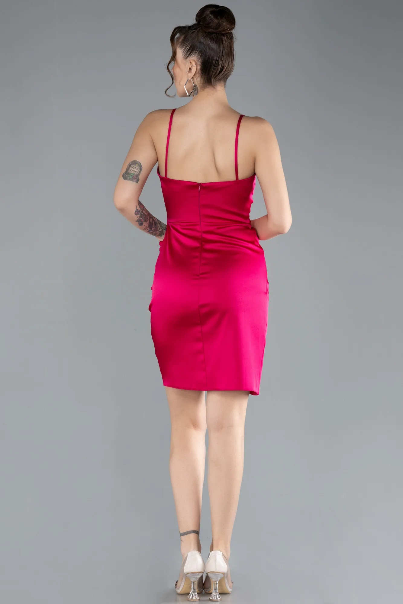 Fuchsia-Mini Satin Cocktail Dress ABK2174