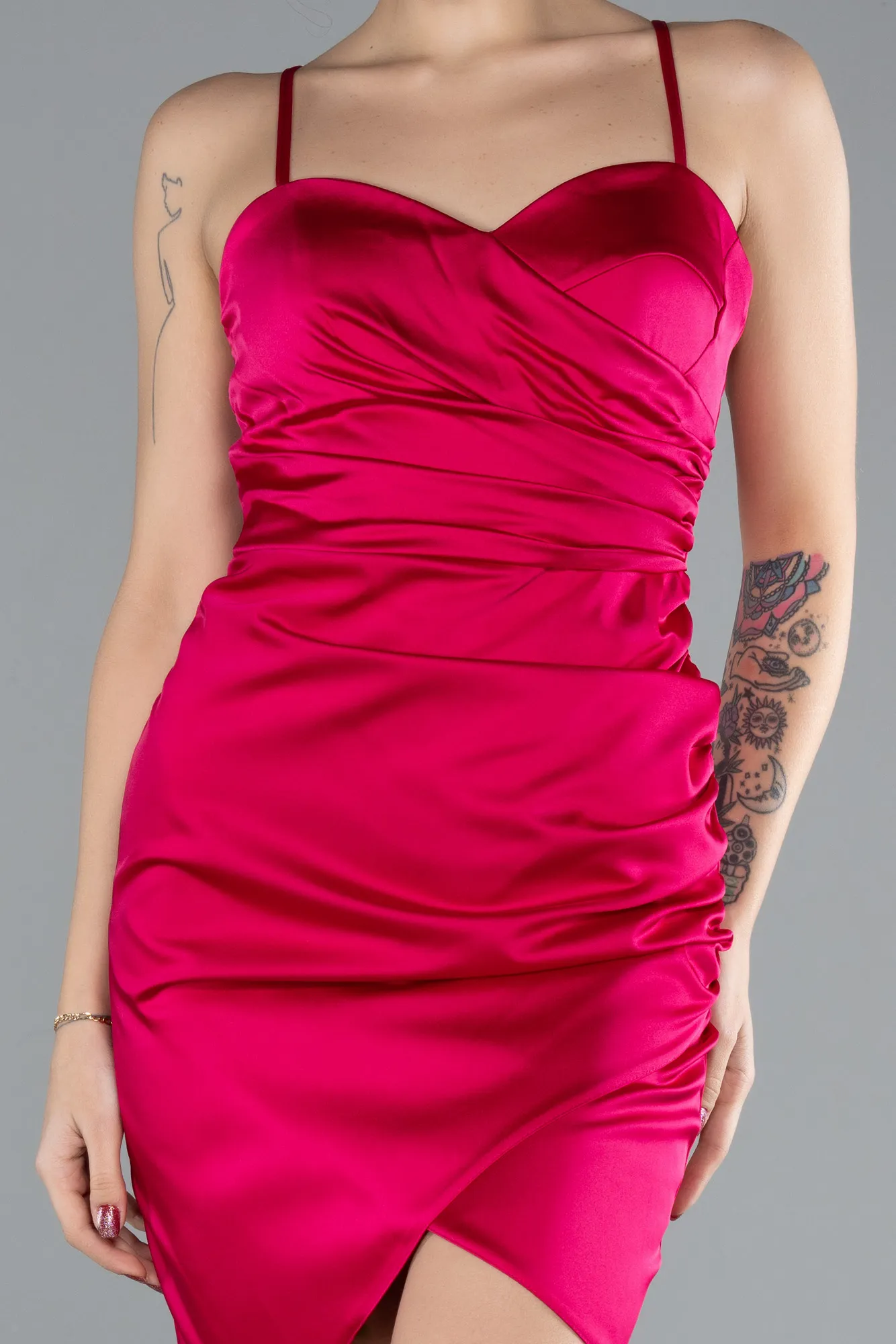 Fuchsia-Mini Satin Cocktail Dress ABK2174