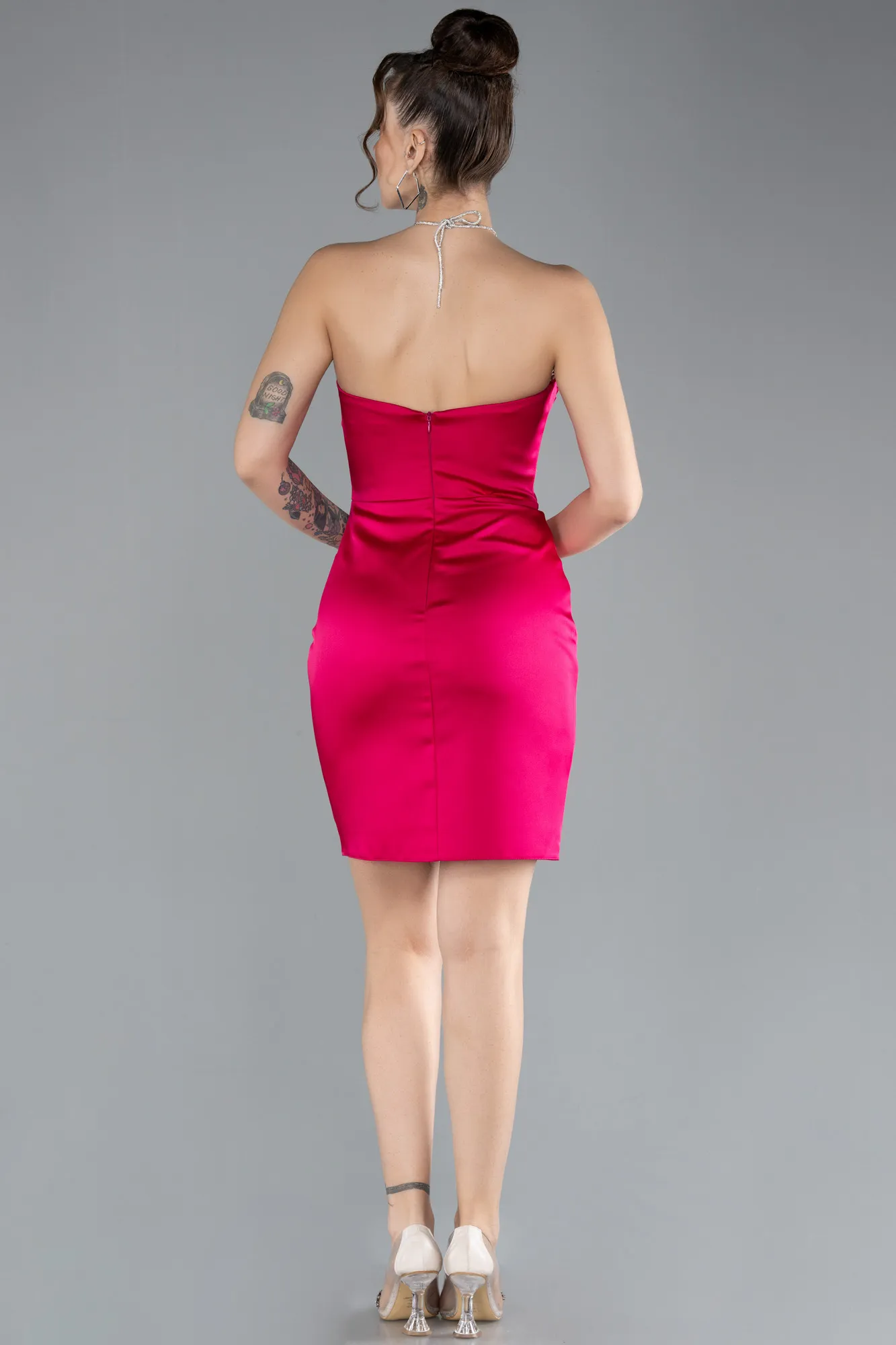 Fuchsia-Mini Satin Cocktail Dress ABK2175