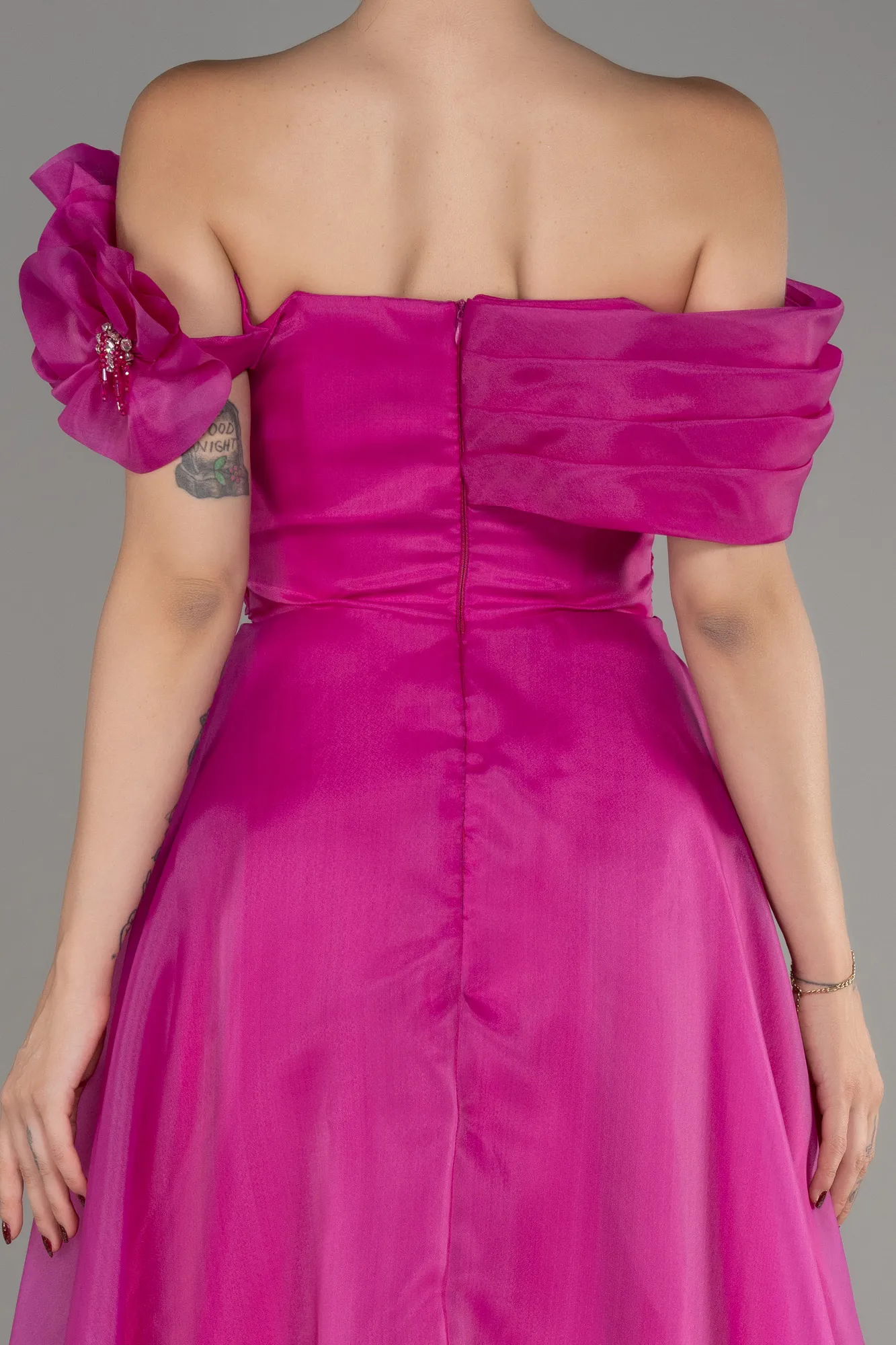 Fuchsia-Off The Shoulder Slit Ball Gown Dress ABU4044