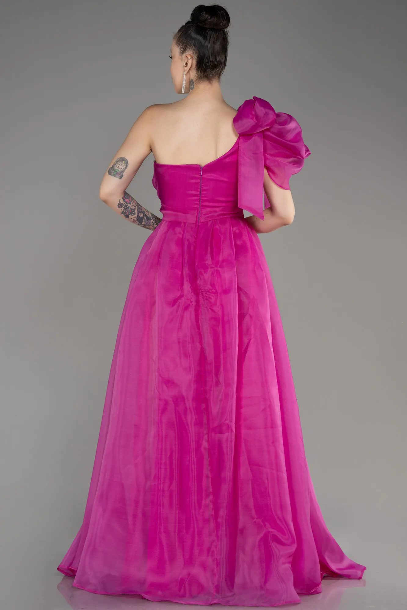 Fuchsia-One Shoulder Long Ball Gown Dress ABU3984