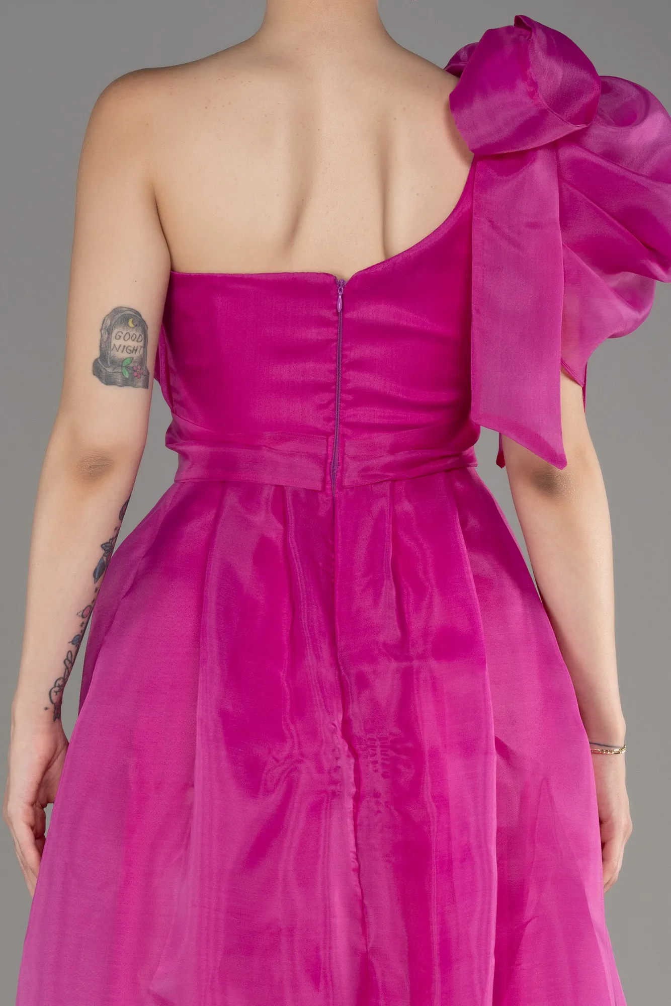 Fuchsia-One Shoulder Long Ball Gown Dress ABU3984