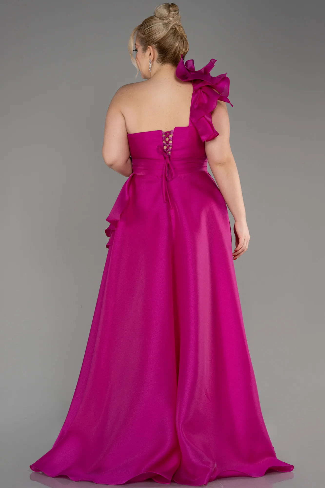 Fuchsia-One Shoulder Long Plus Size Prom Dress ABU3940