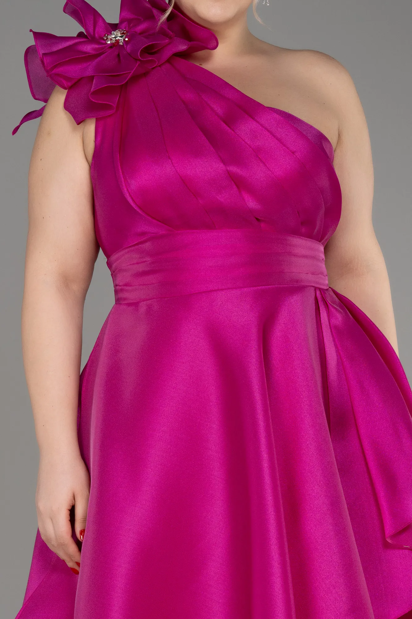 Fuchsia-One Shoulder Long Plus Size Prom Dress ABU3940