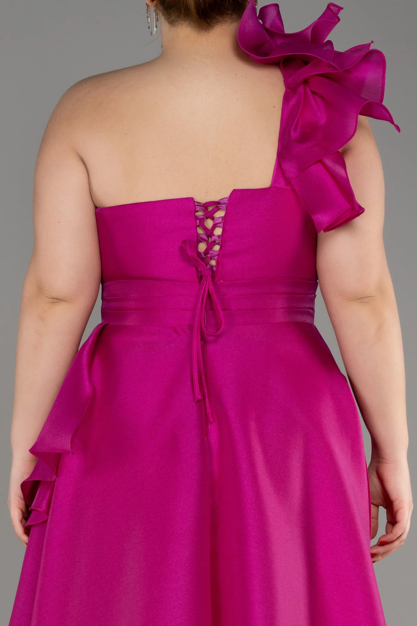 Fuchsia-One Shoulder Long Plus Size Prom Dress ABU3940