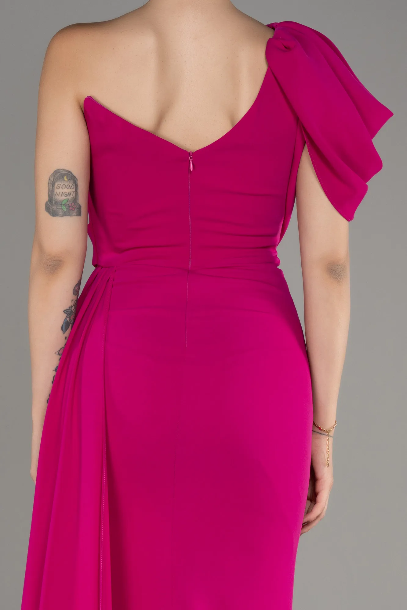 Fuchsia-One Shoulder Slit Long Evening Dress ABU4042