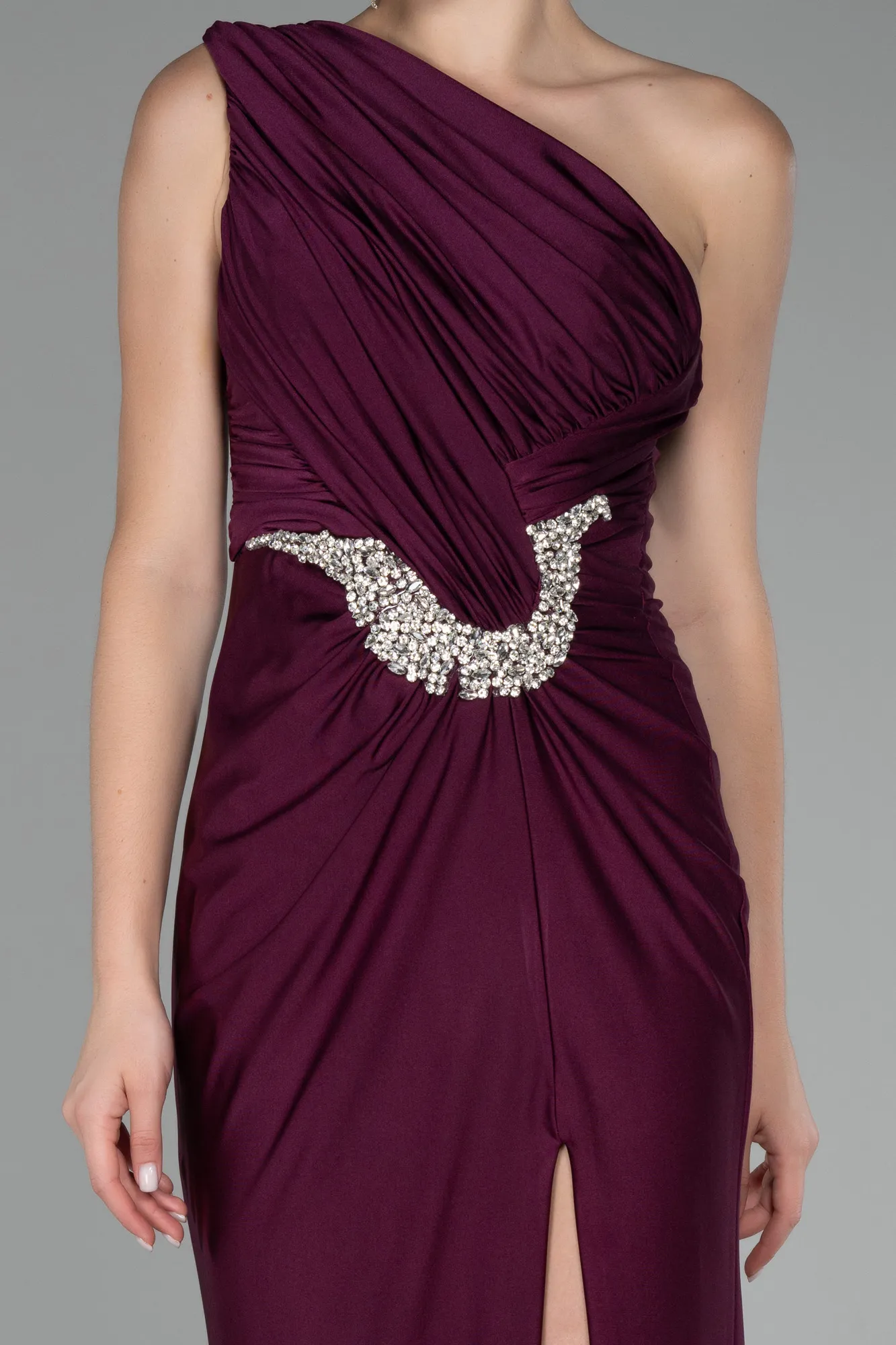 Fuchsia-One Shoulder Slit Long Evening Dress ABU4116