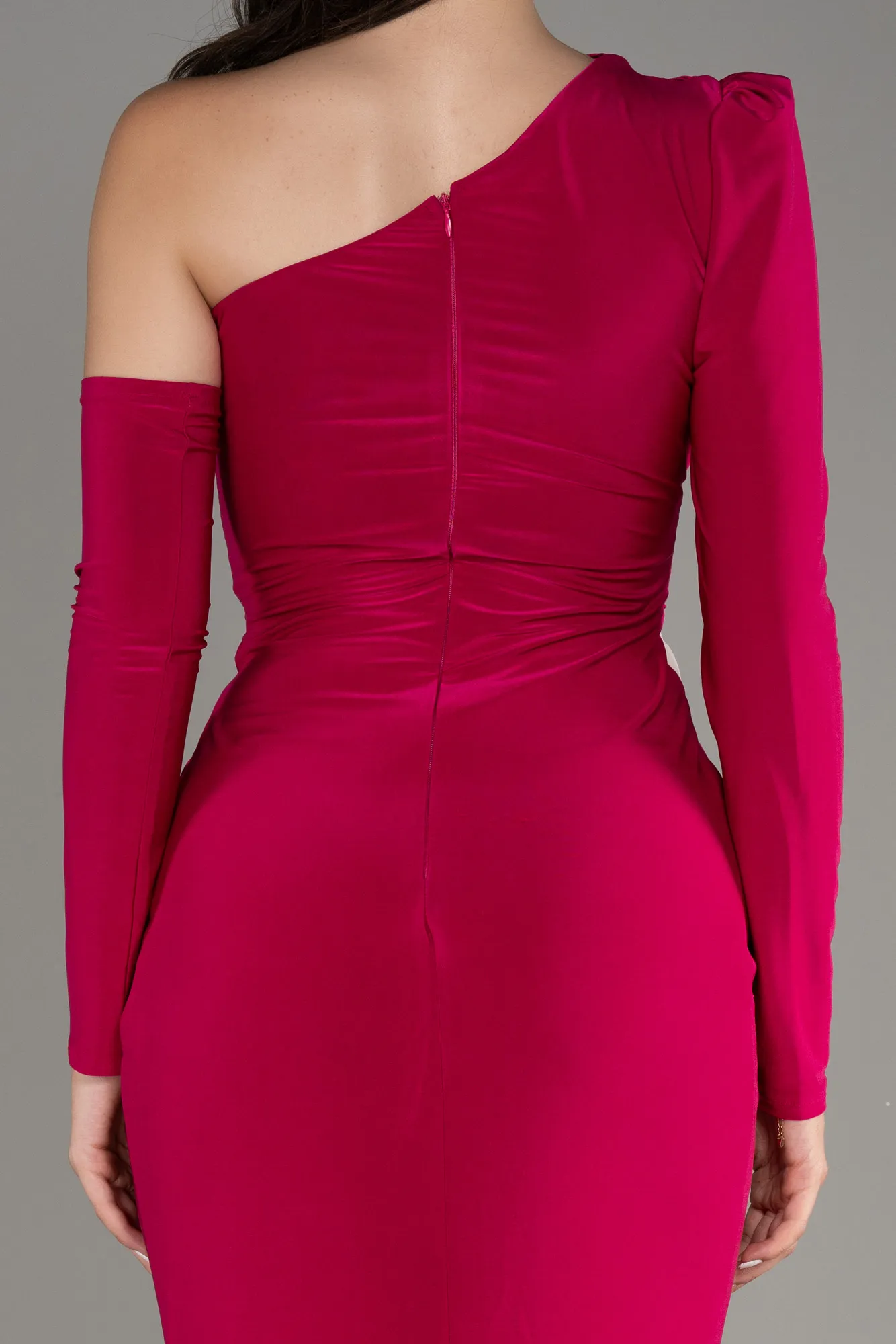 Fuchsia-One Sleeve Long Evening Dress ABU3851