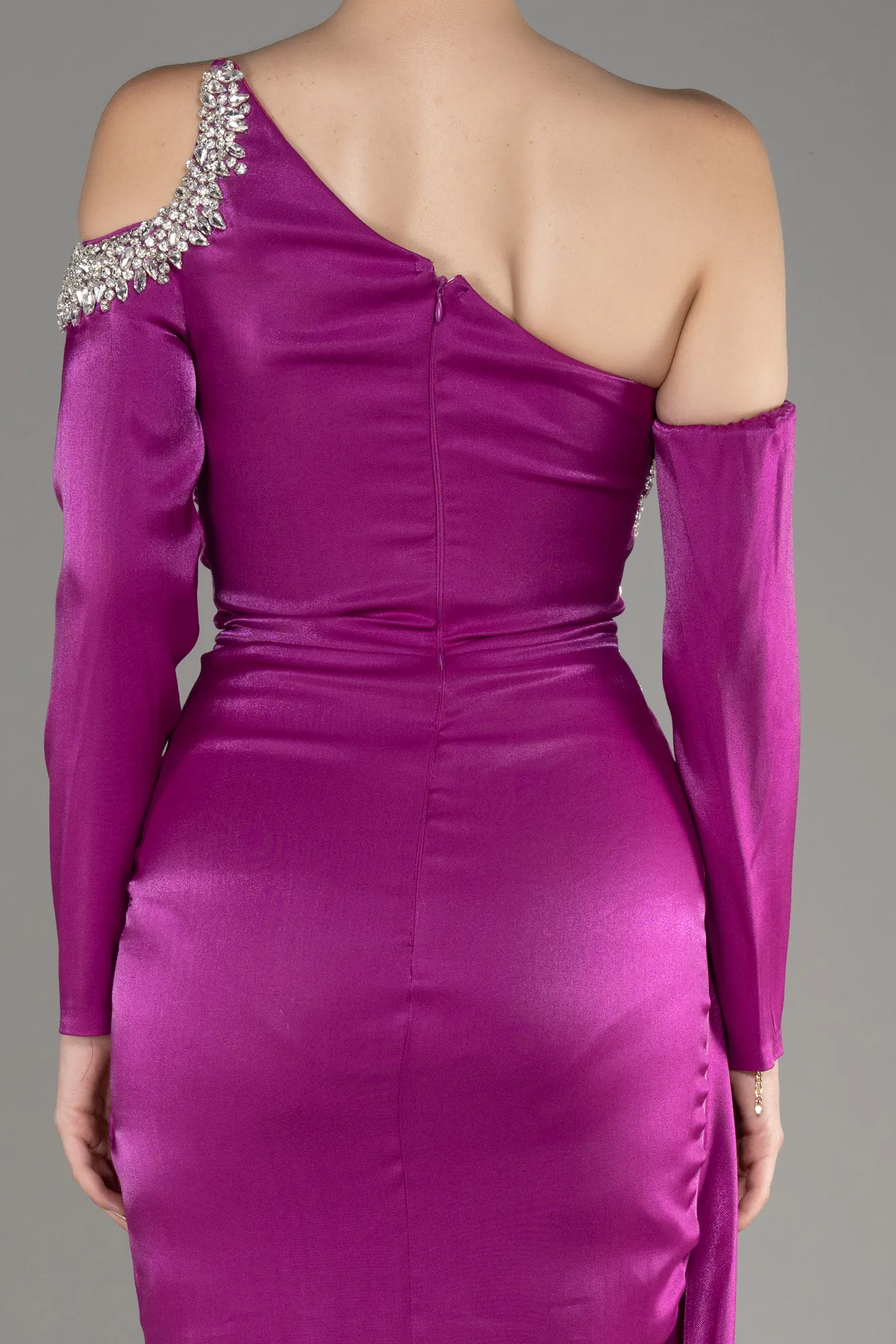 Fuchsia-One Sleeve Long Formal Evening Dress ABU3976