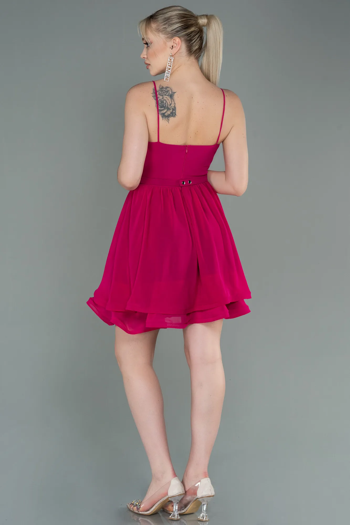 Fuchsia-Short Chiffon Evening Dress ABK1787