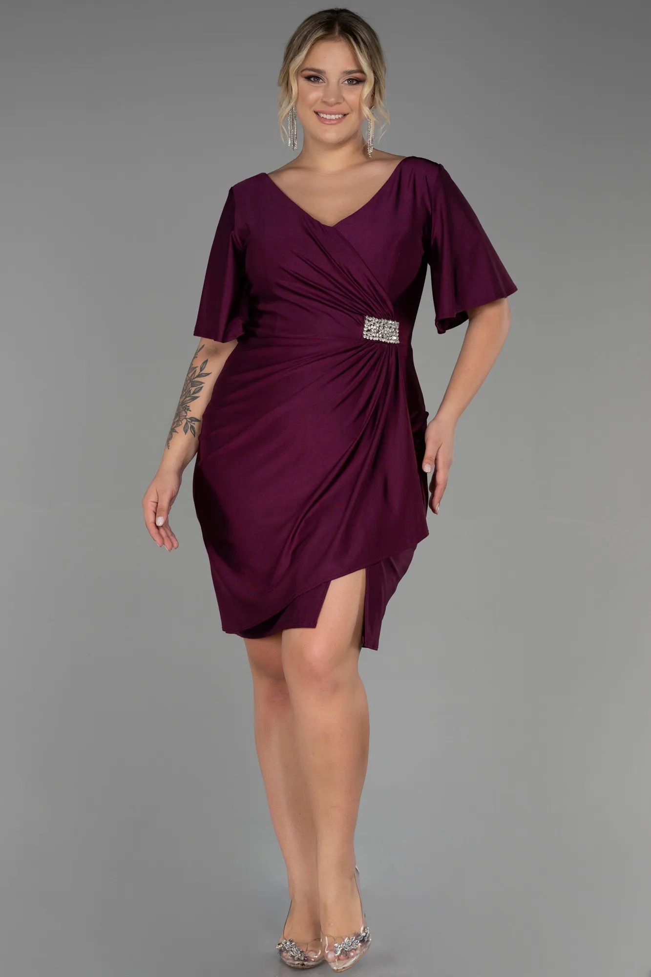 Fuchsia-Short Plus Size Evening Dress ABK1824