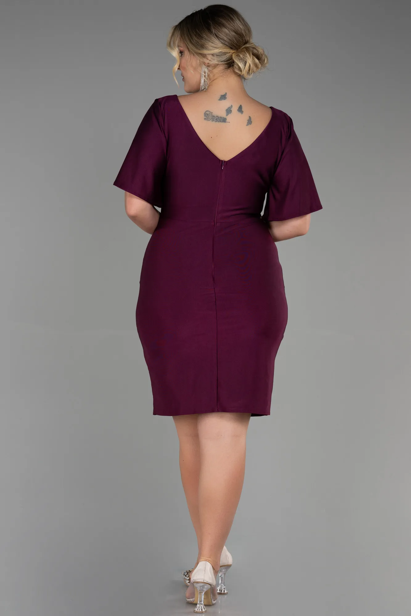 Fuchsia-Short Plus Size Evening Dress ABK1824