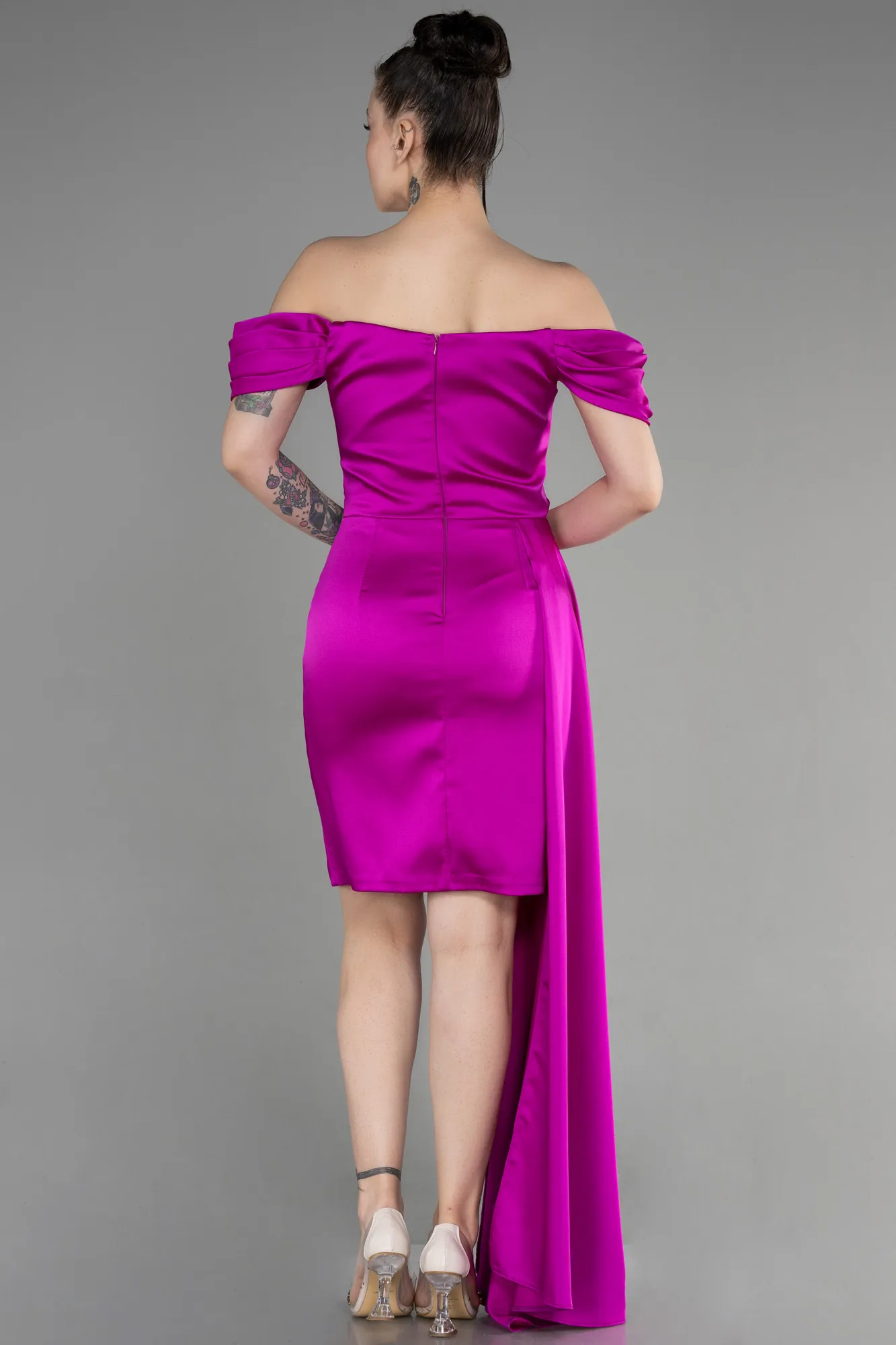 Fuchsia-Short Satin Cocktail Dress ABK1974