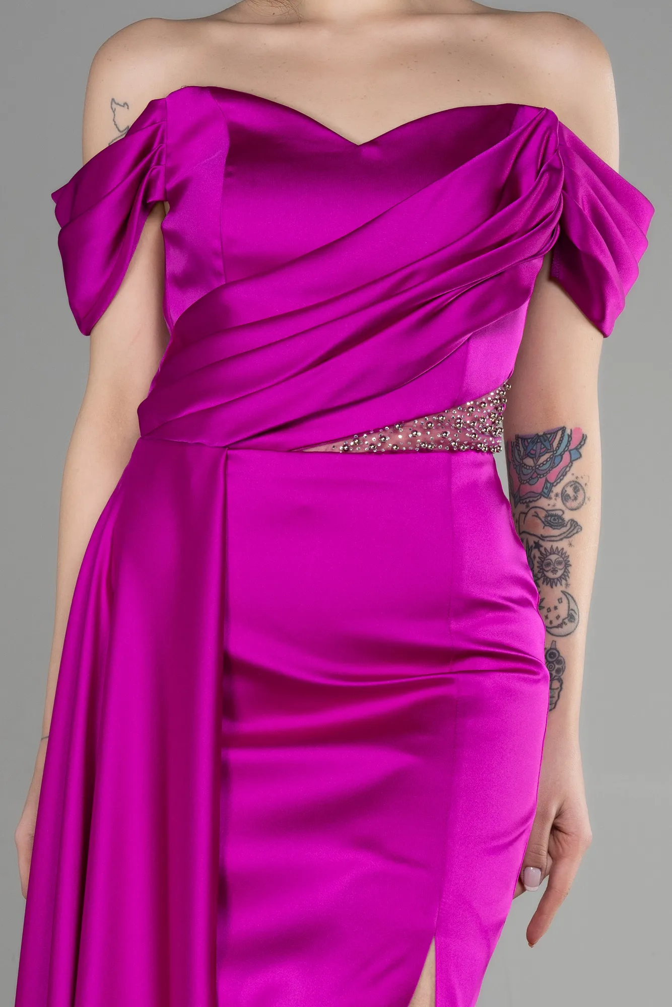 Fuchsia-Short Satin Cocktail Dress ABK1974