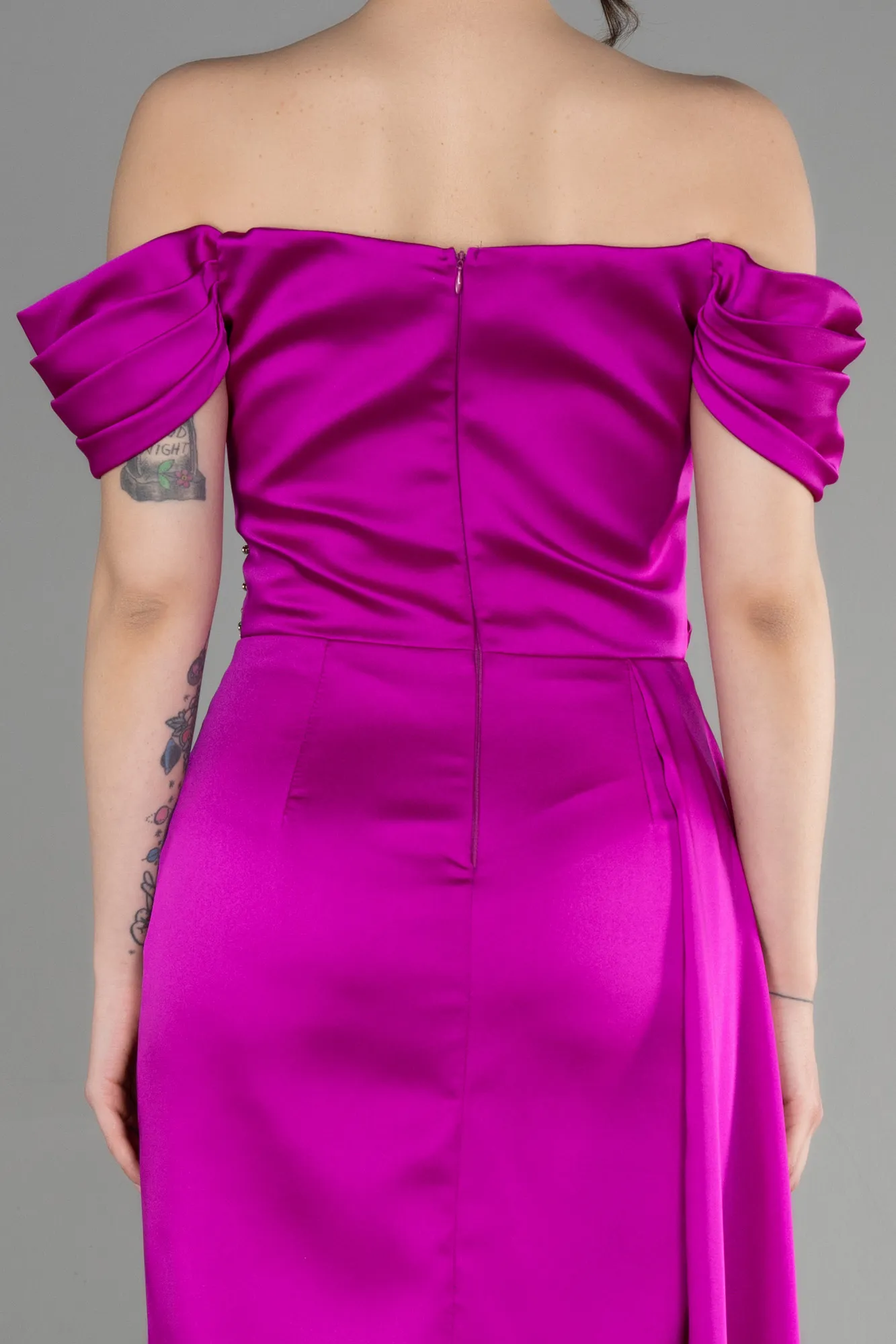 Fuchsia-Short Satin Cocktail Dress ABK1974