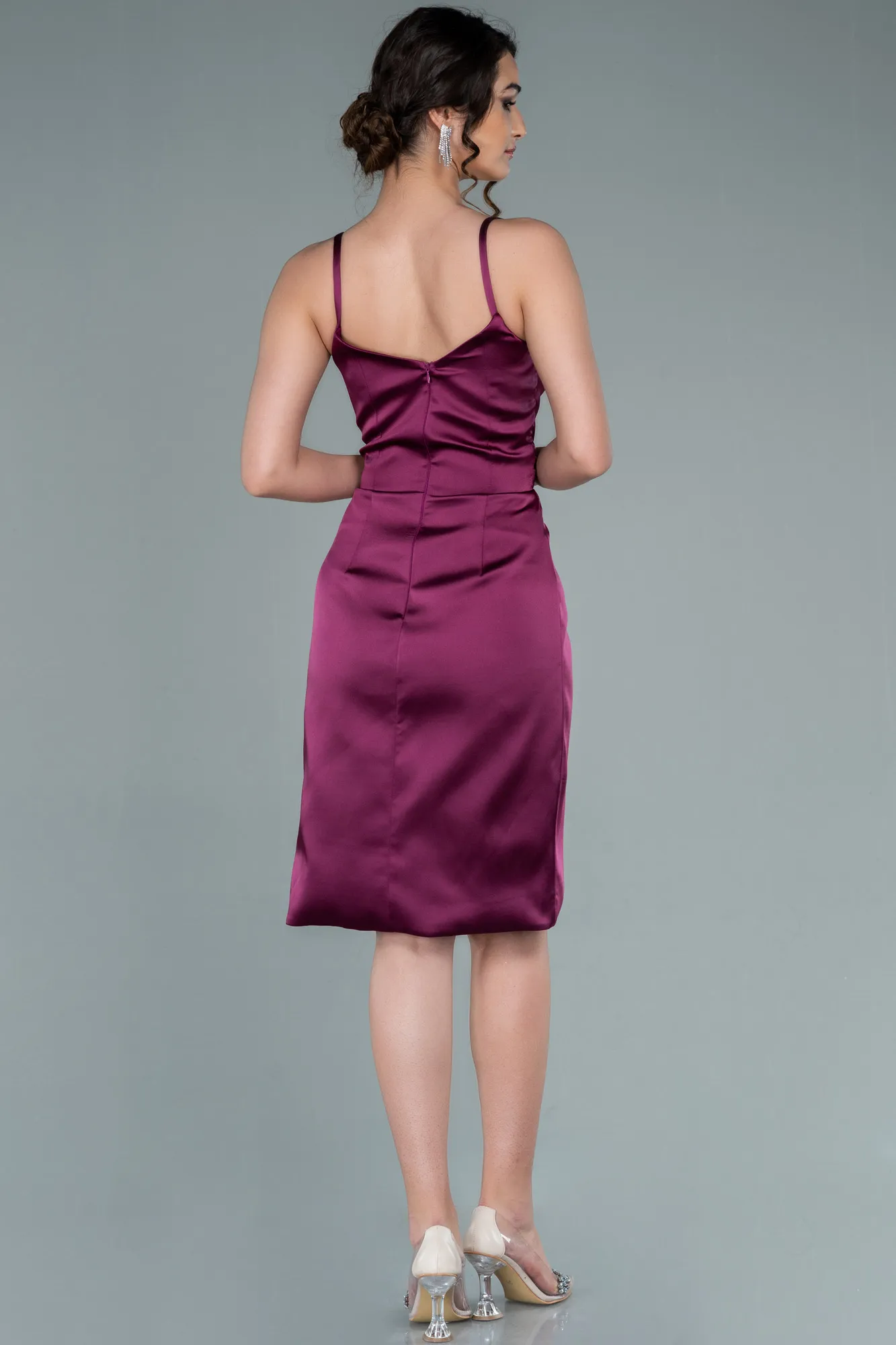 Fuchsia-Short Satin Invitation Dress ABK1081