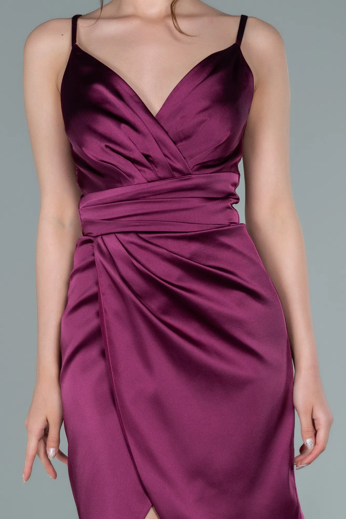 Fuchsia-Short Satin Invitation Dress ABK1081