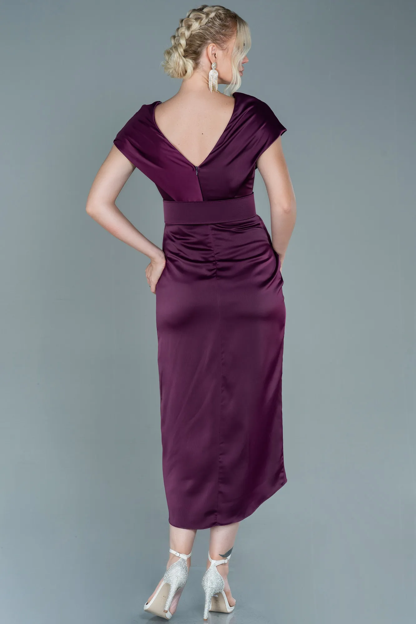 Fuchsia-Short Satin Invitation Dress ABK1107