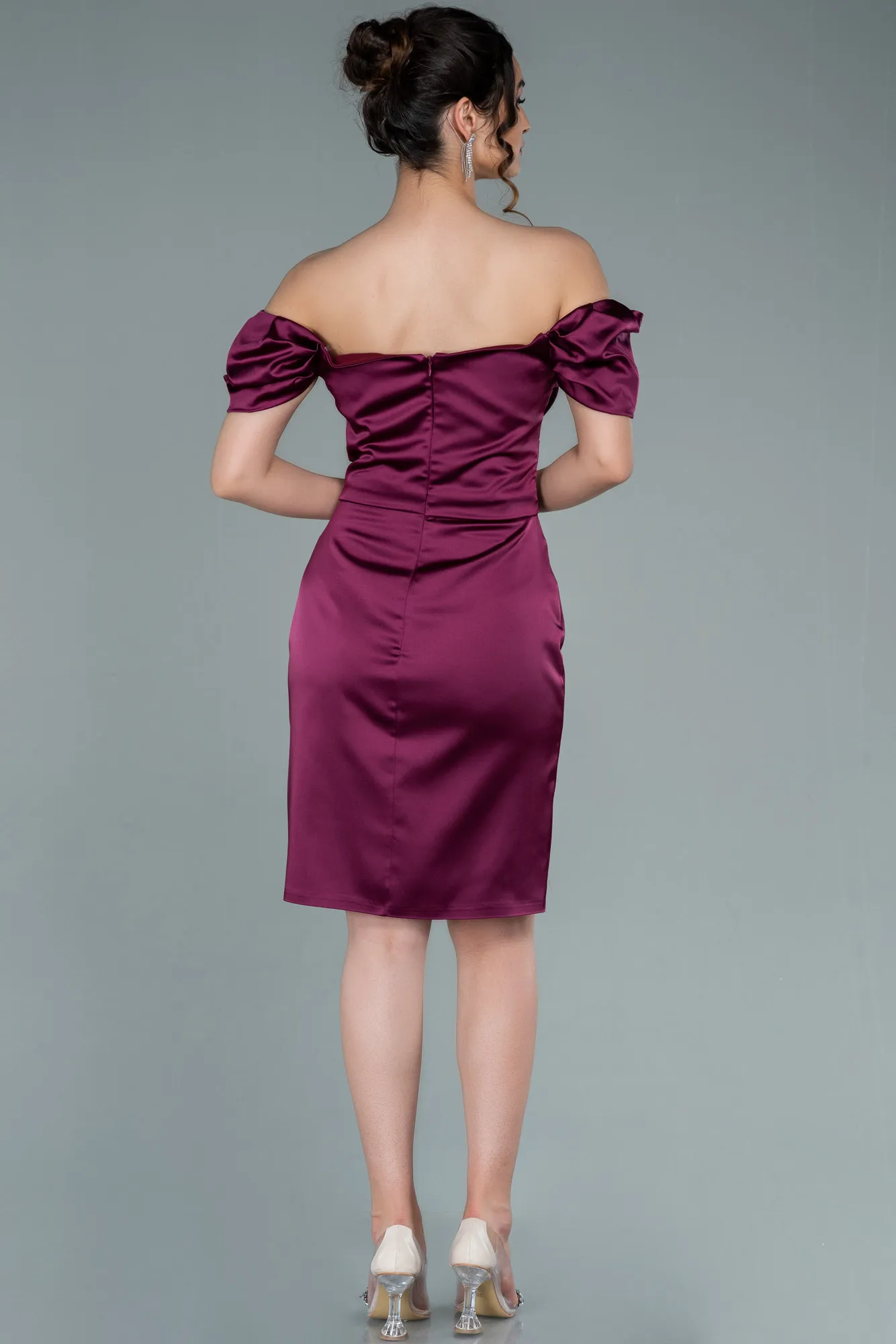 Fuchsia-Short Satin Invitation Dress ABK1394