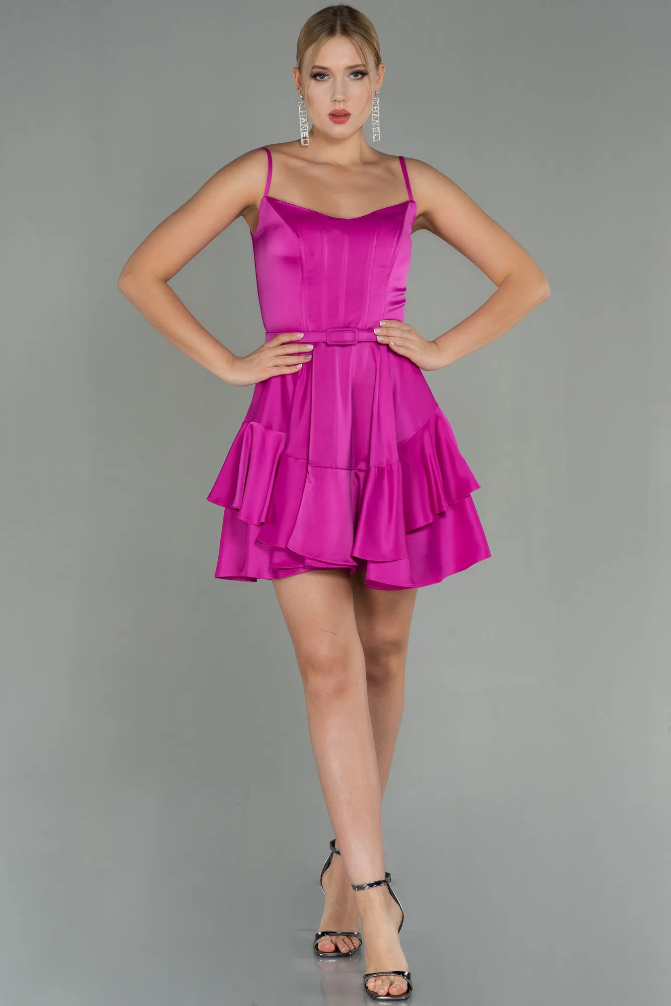 Fuchsia-Short Satin Invitation Dress ABK1691
