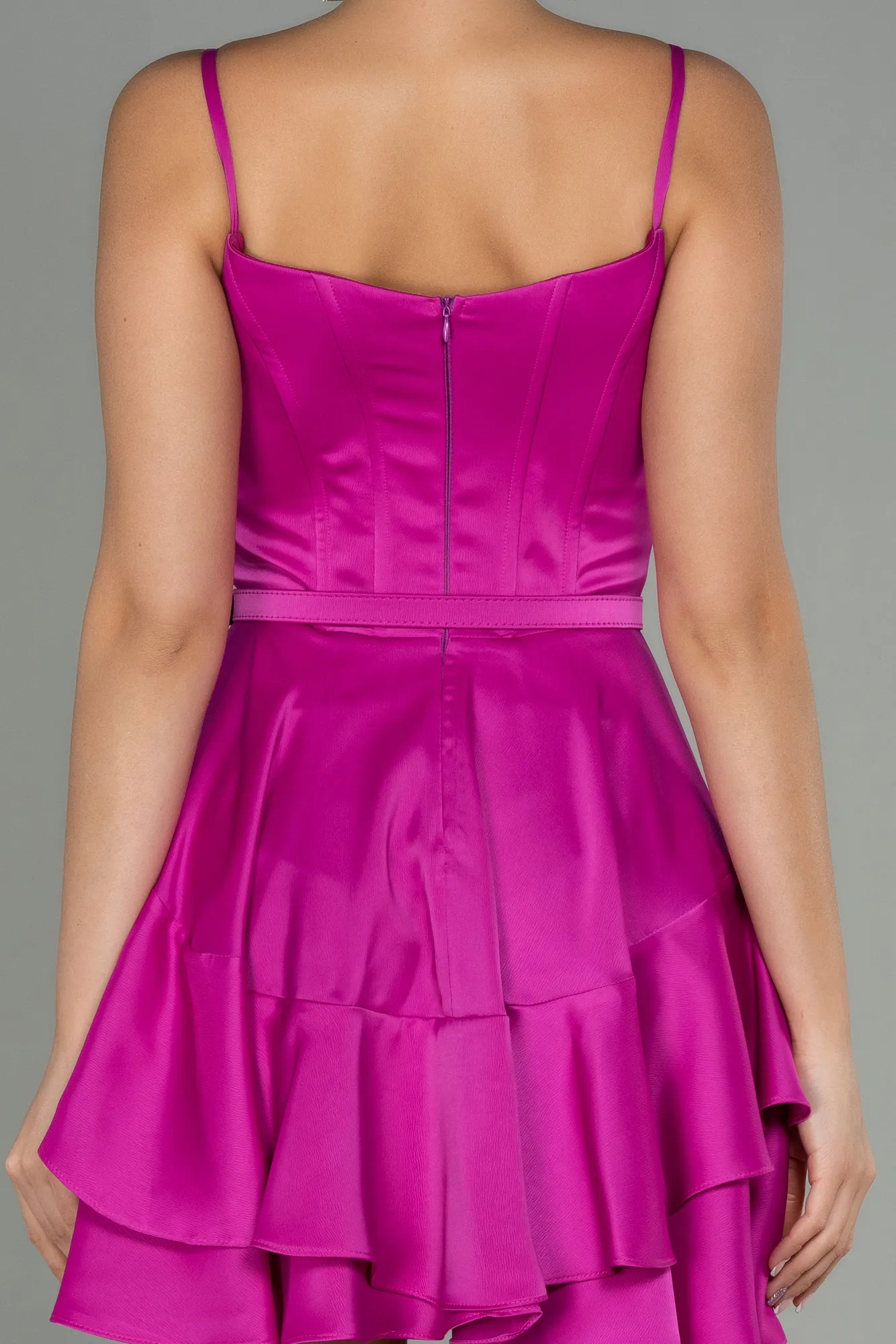 Fuchsia-Short Satin Invitation Dress ABK1691