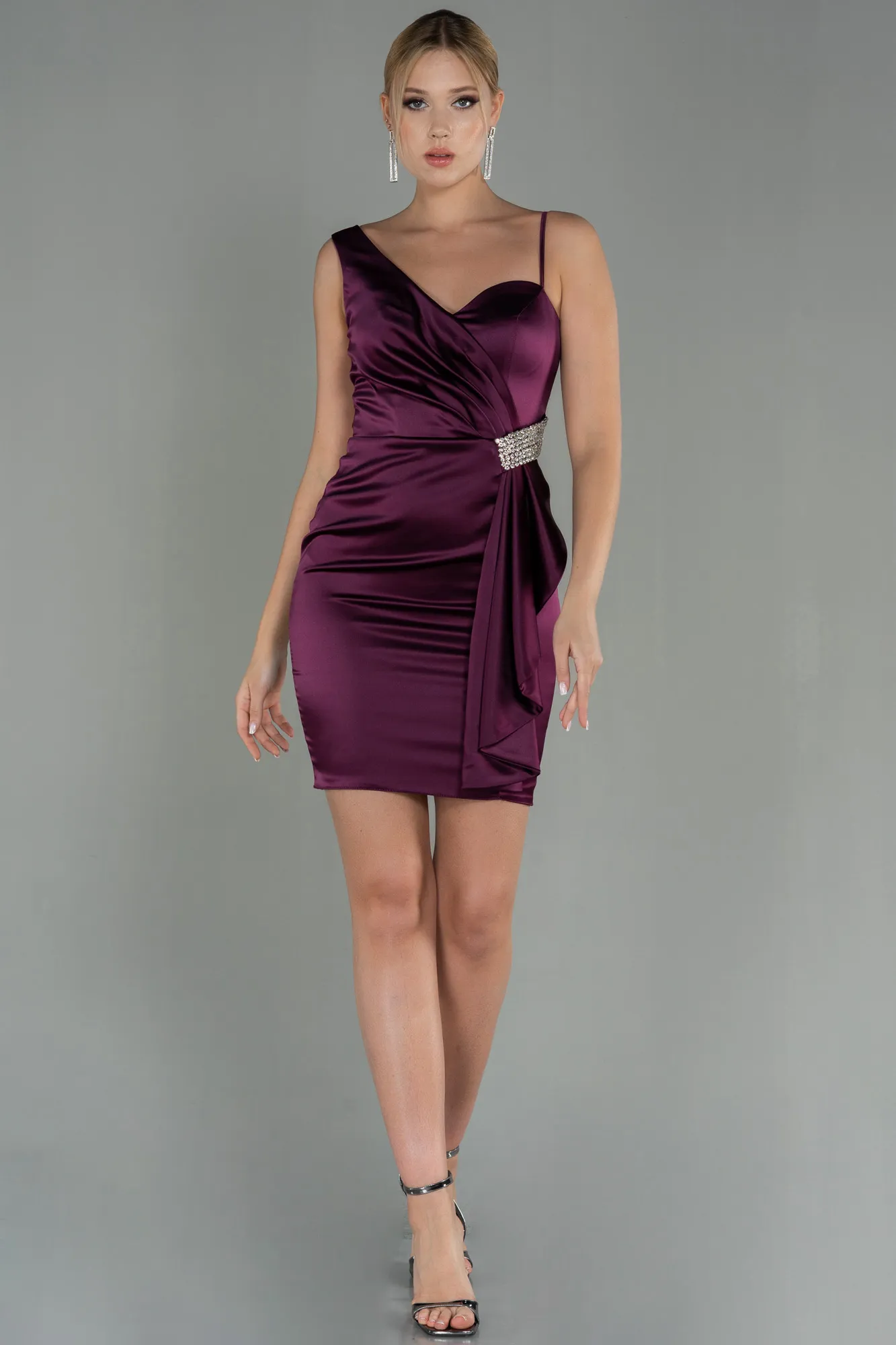 Fuchsia-Short Satin Invitation Dress ABK1712