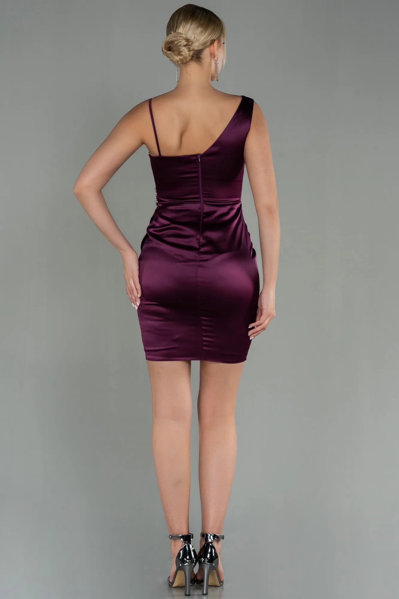 Fuchsia-Short Satin Invitation Dress ABK1712
