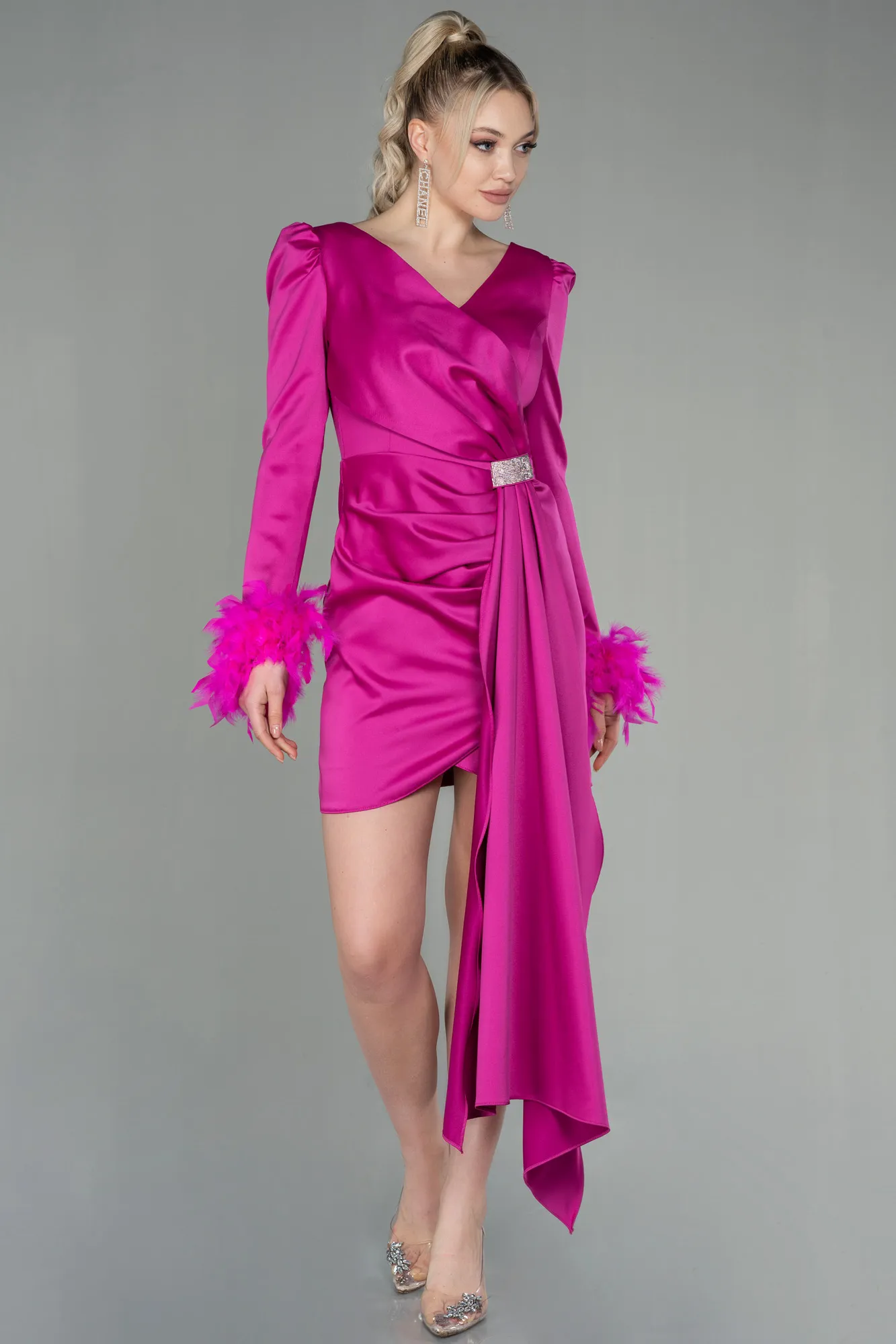 Fuchsia-Short Satin Invitation Dress ABU2902